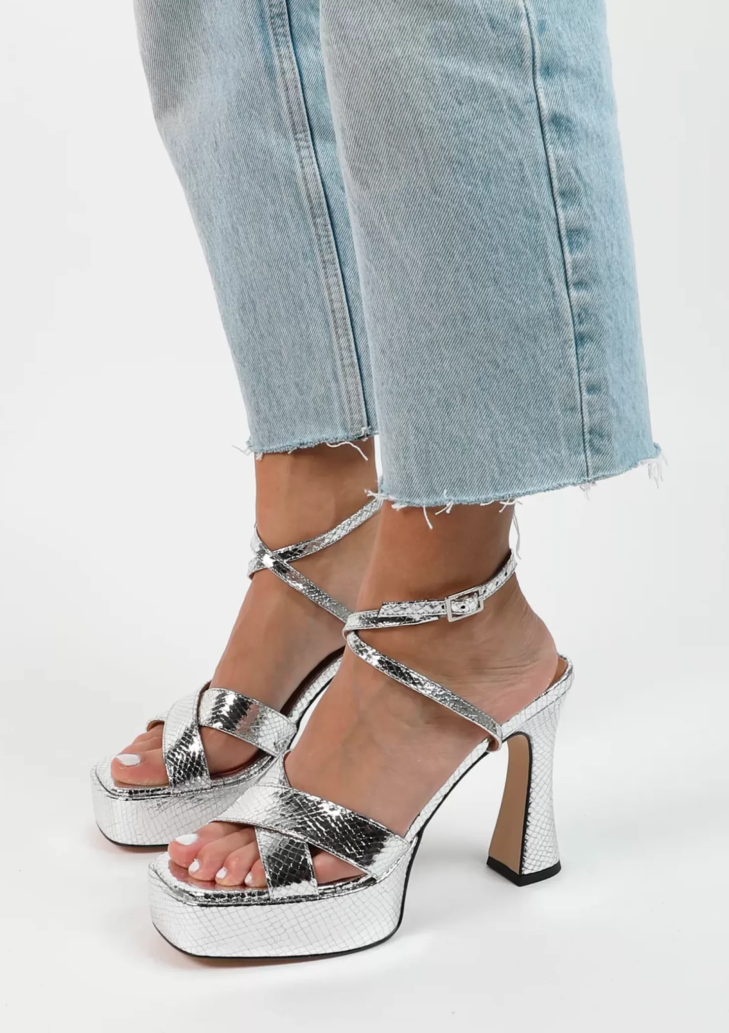 Discount Metallic Platform Heeled Sandals - Silver Women Sandals