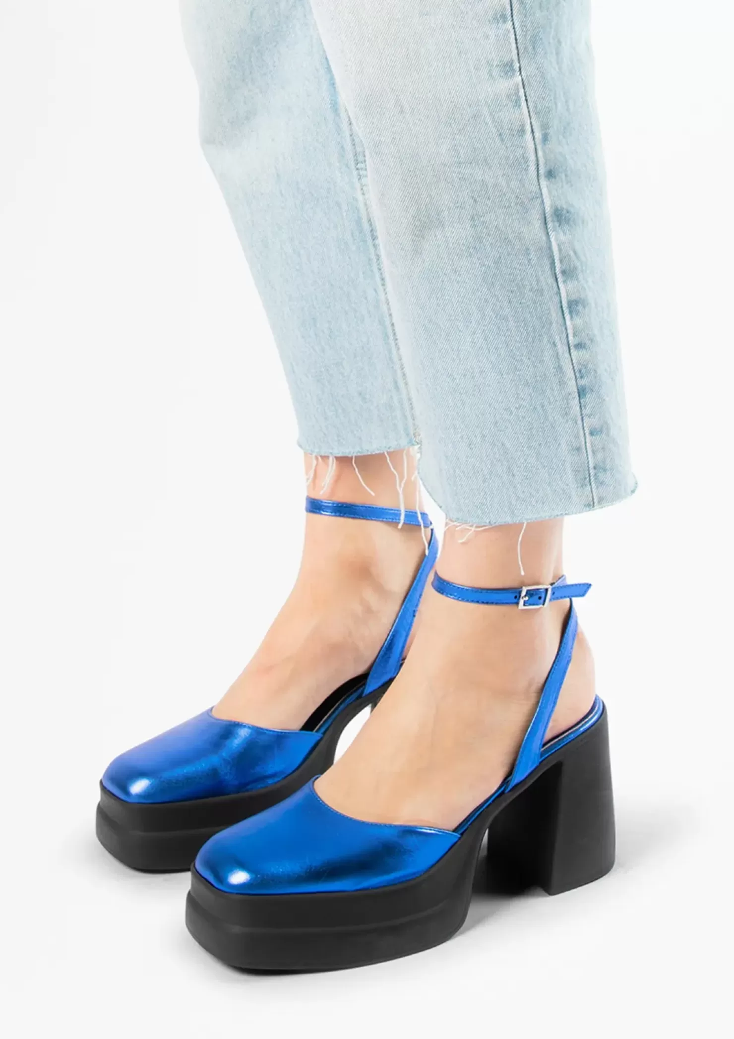 Clearance Metallic Pumps With Platform Sole - Blue Women Pumps