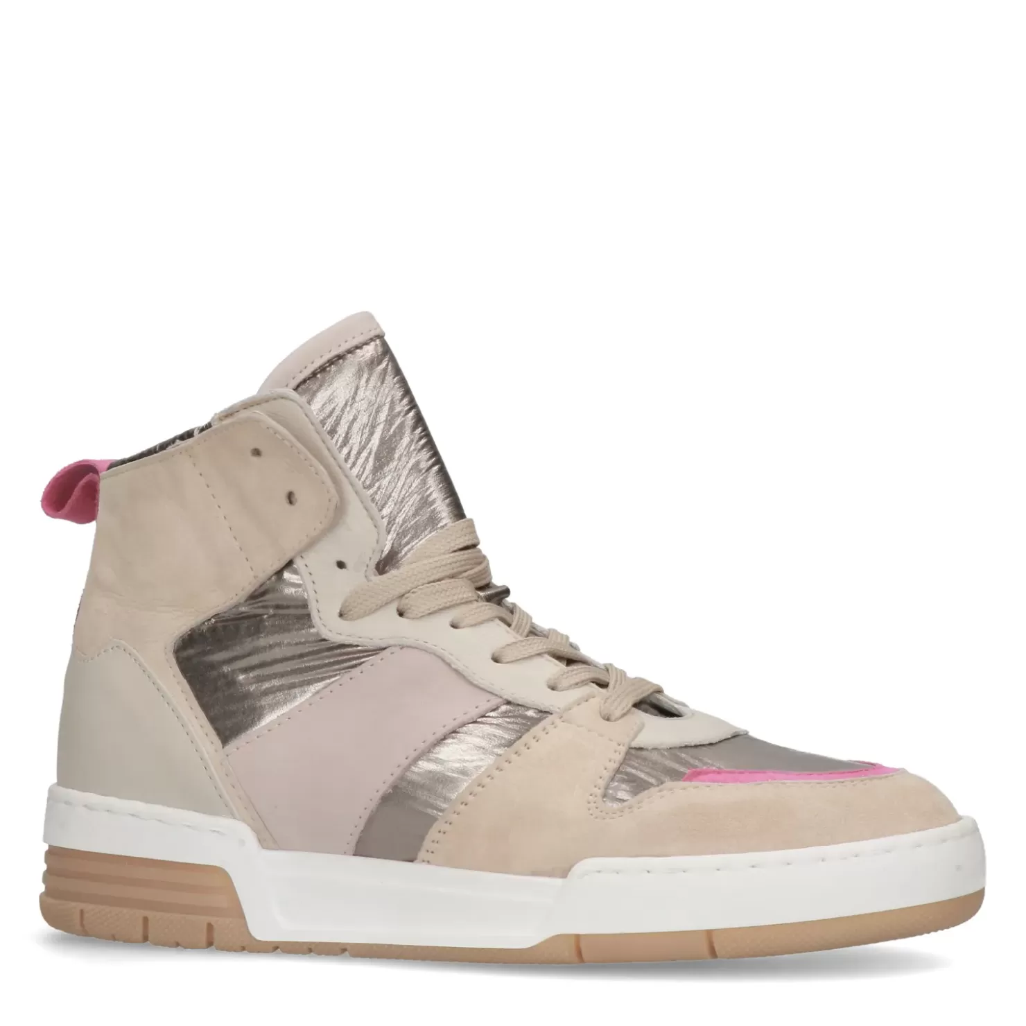 Store Mid-High Sneakers With Metallic And Pink Details - Beige Women Sneakers