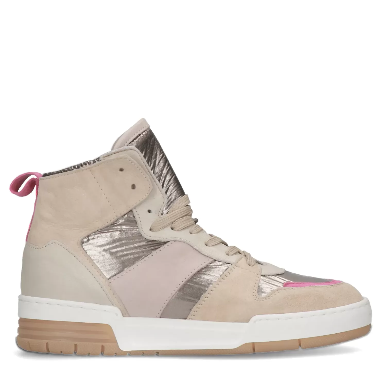 Store Mid-High Sneakers With Metallic And Pink Details - Beige Women Sneakers