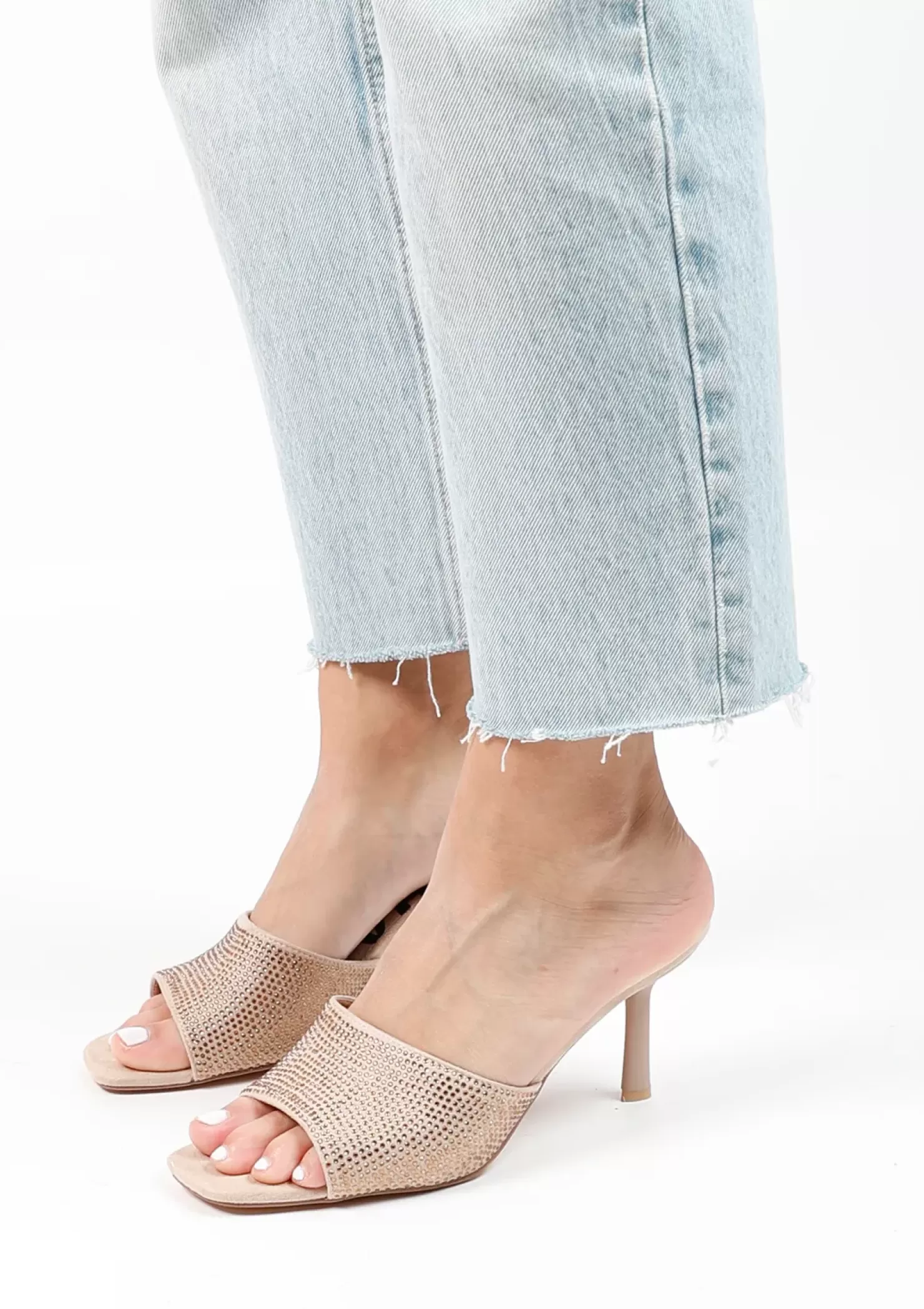 Cheap Mules With Rhinestones - Beige Women Sandals