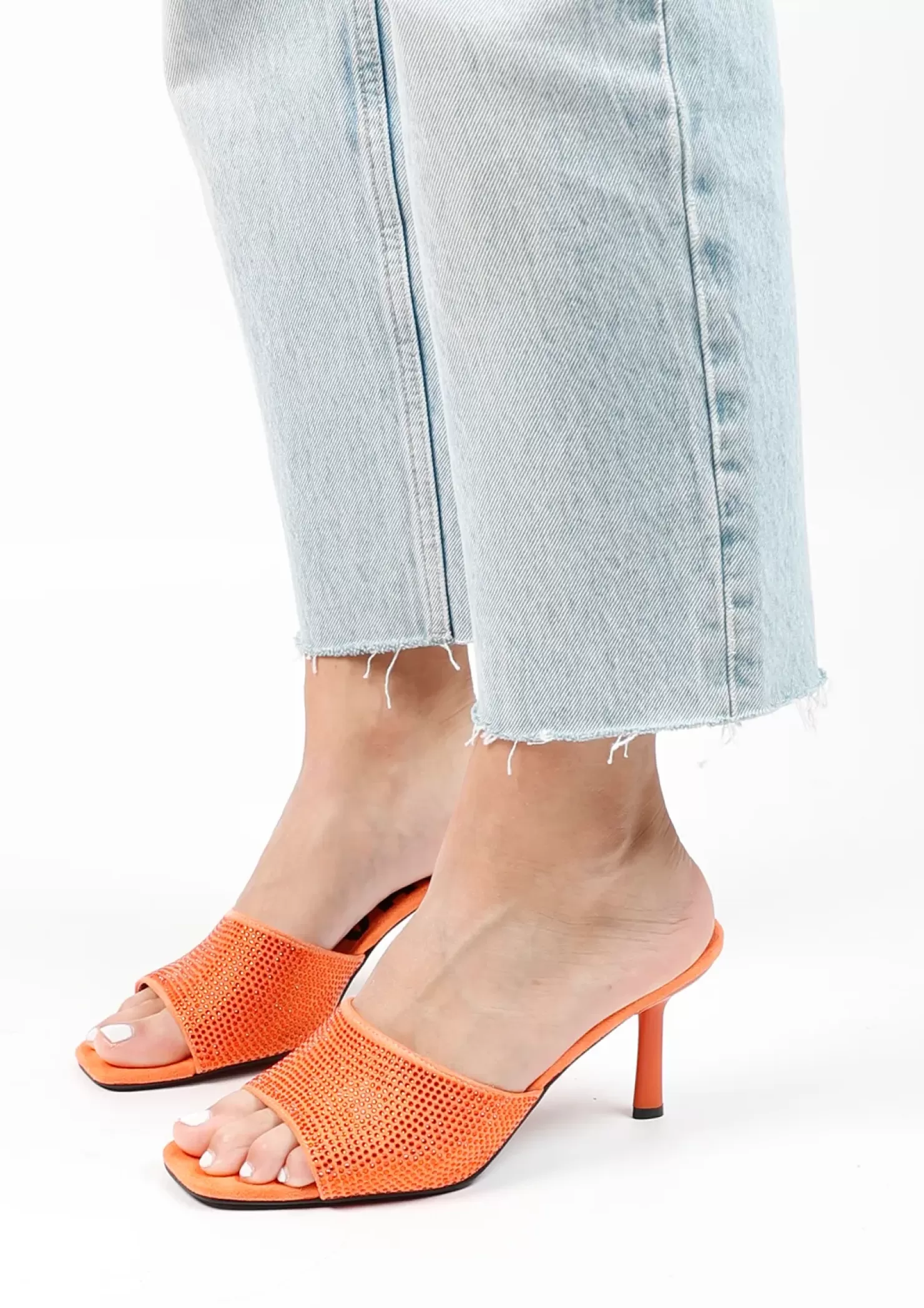 Store Mules With Rhinestones - Orange Women Sandals