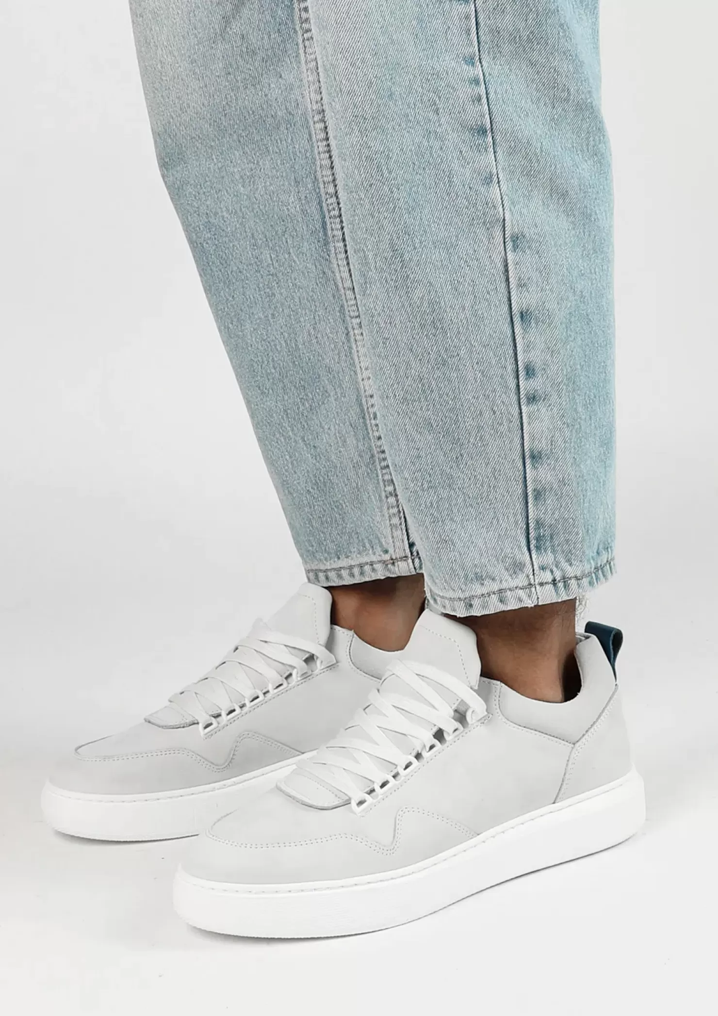 Shop Nubuck Sneakers With Detail - White Men Sneakers