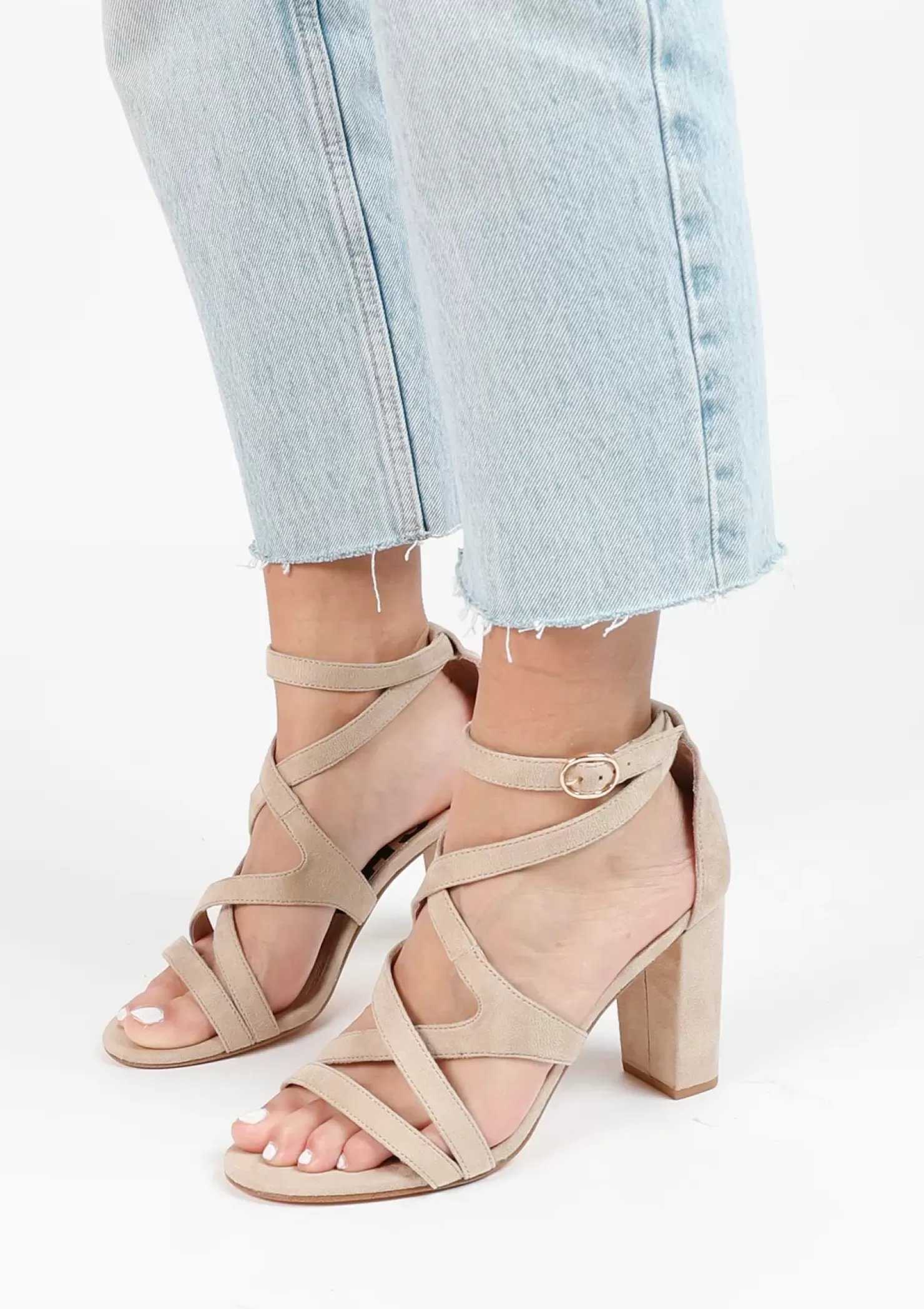 Outlet Openwork Heeled Sandals - Beige Women Sandals