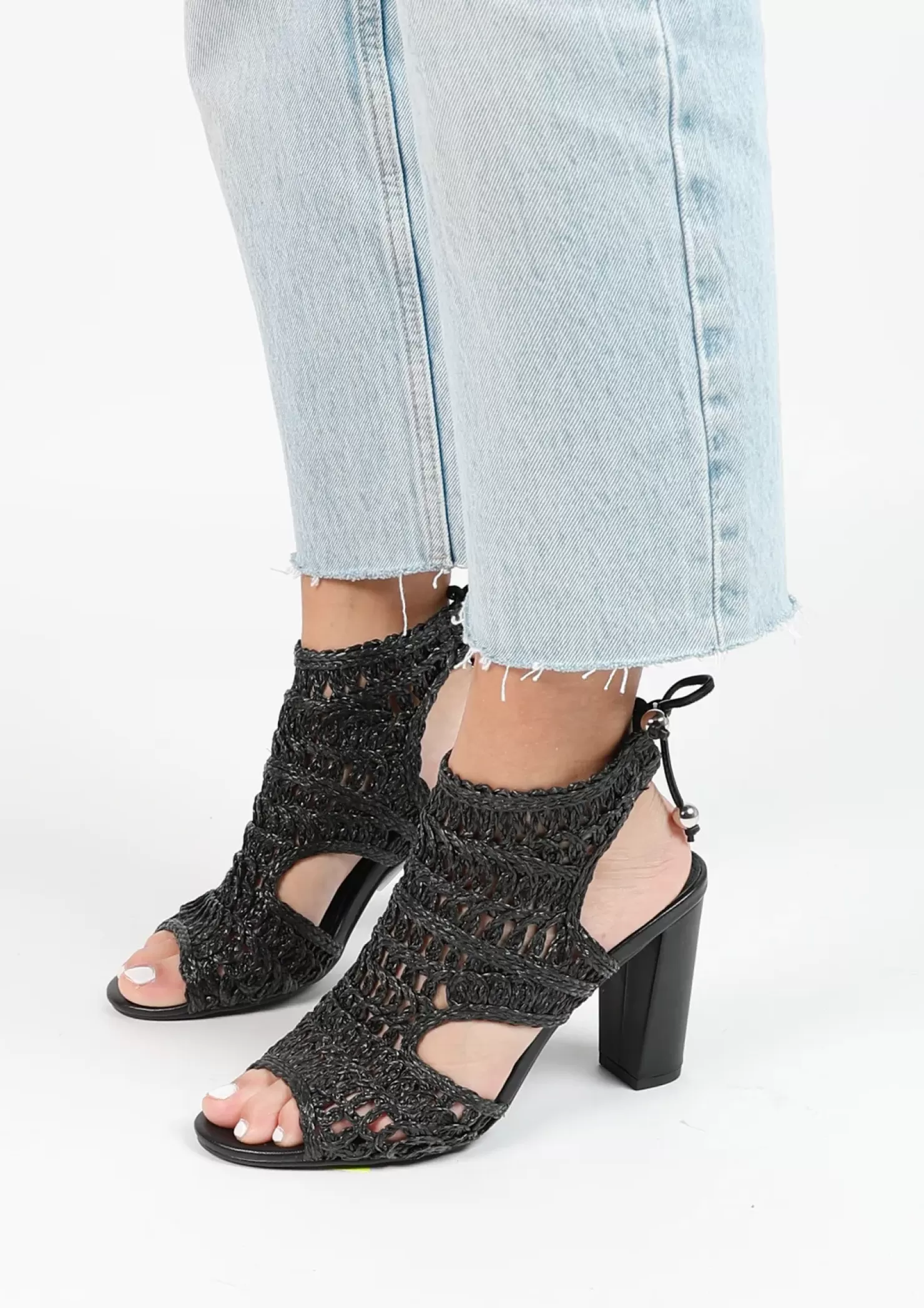 Cheap Openwork Textile Sandals With Heel - Black Women Sandals