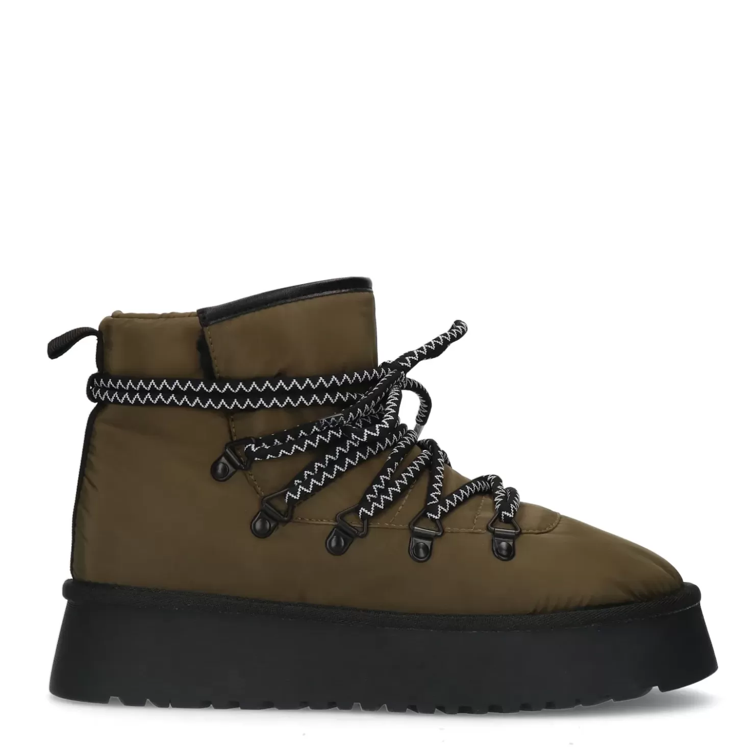 Sale Padded Lace-Up Ankle Boots With Platform Sole - Dark Green Women Ankle Boots