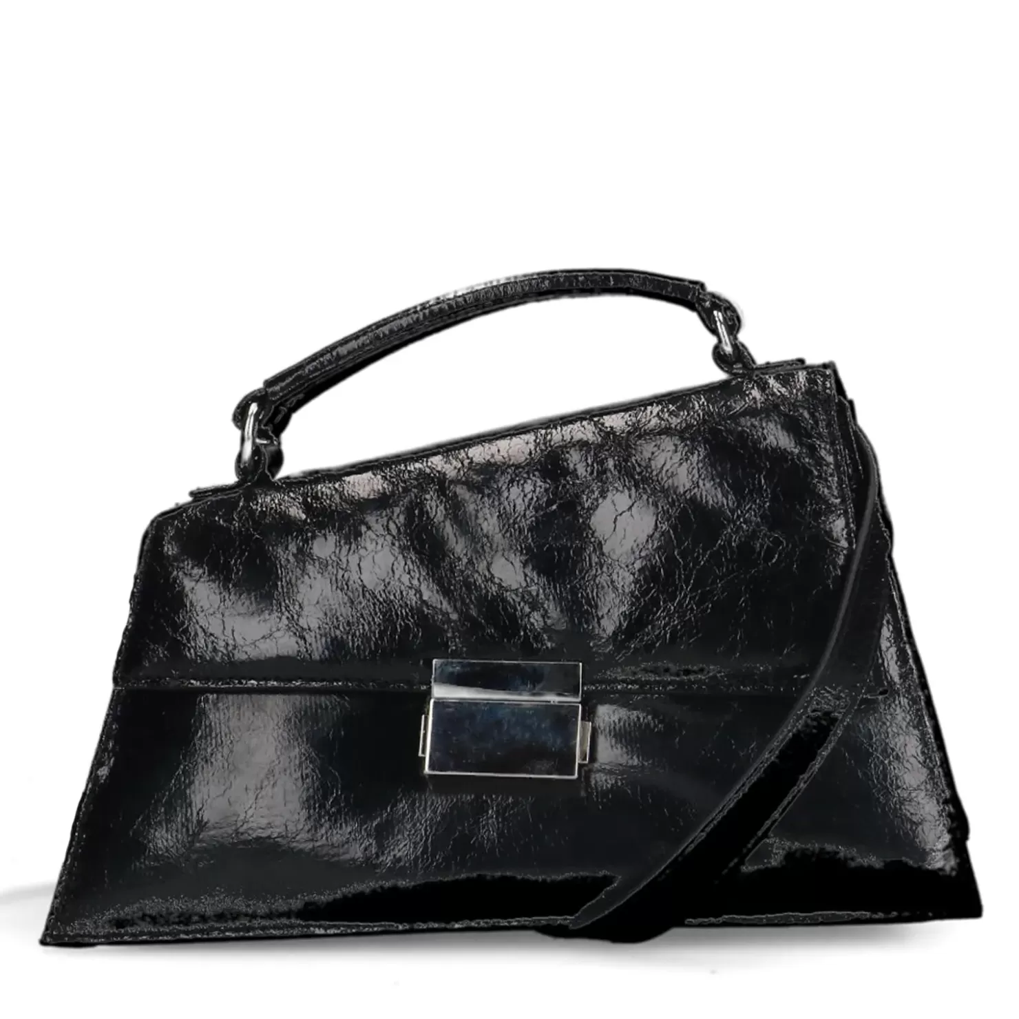 Sale Patent Finish Handbag With Details - Black Women Hand Bags