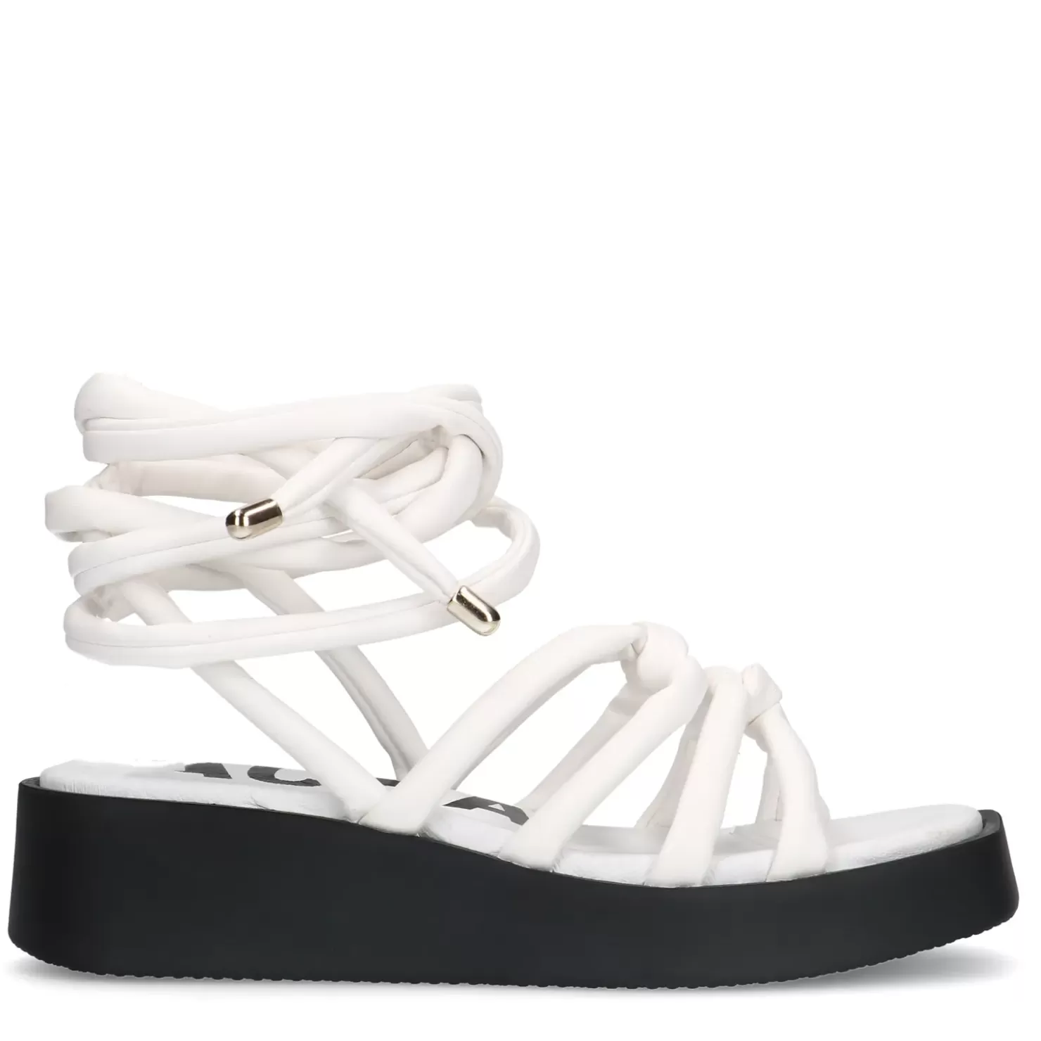 Fashion Platform Sandals With Tie Laces - White Women Sandals