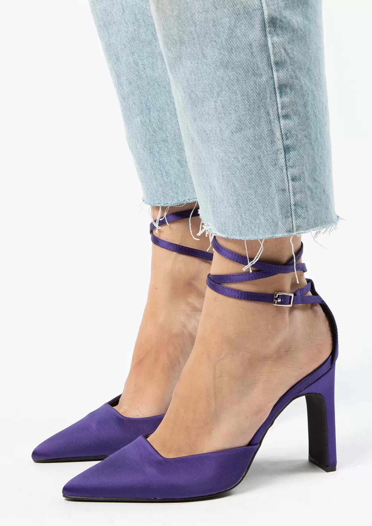 Cheap Satin Pumps With Ankle Strap - Purple Women Pumps