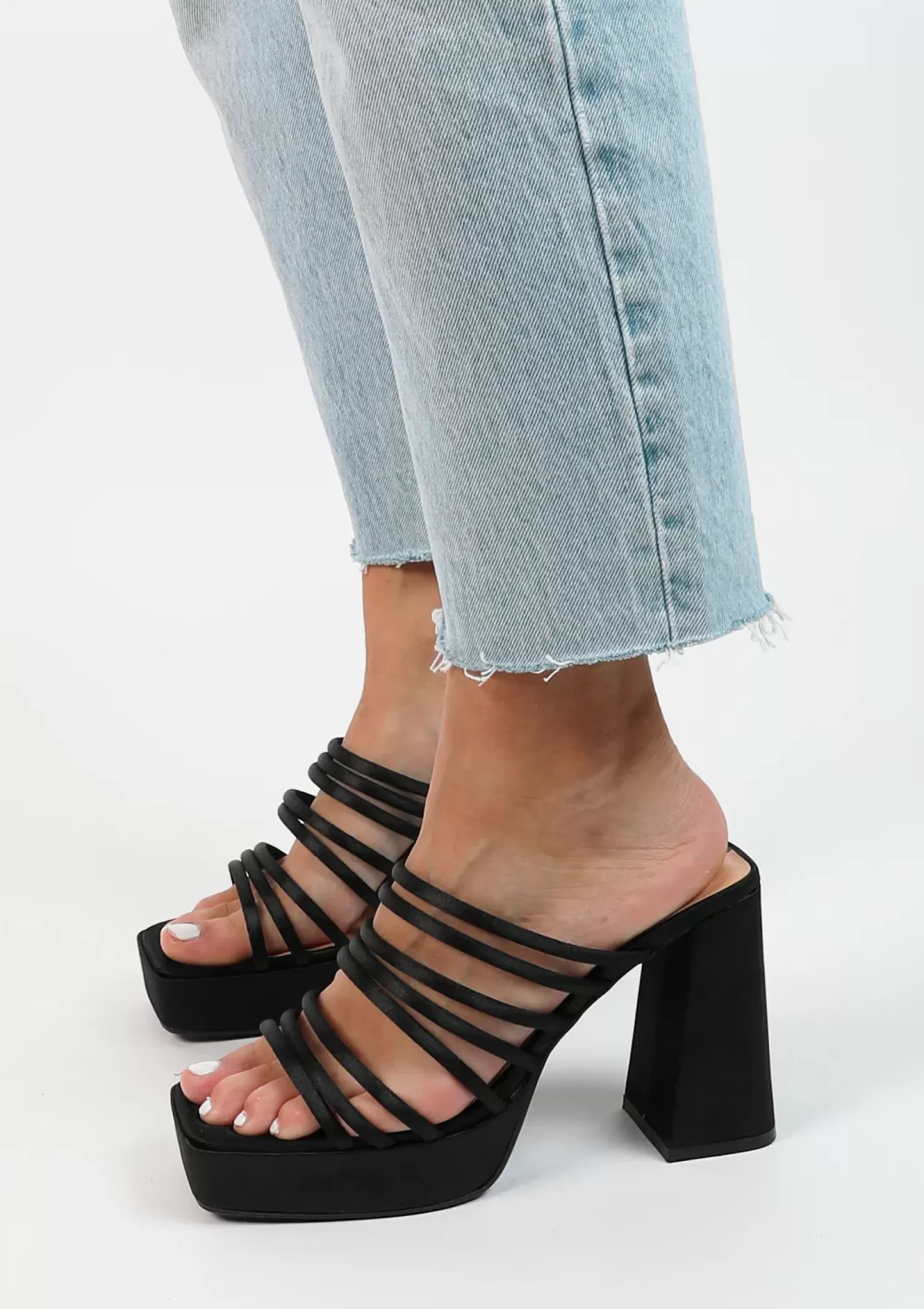 Clearance Satin Sandals With Platform - Black Women Sandals