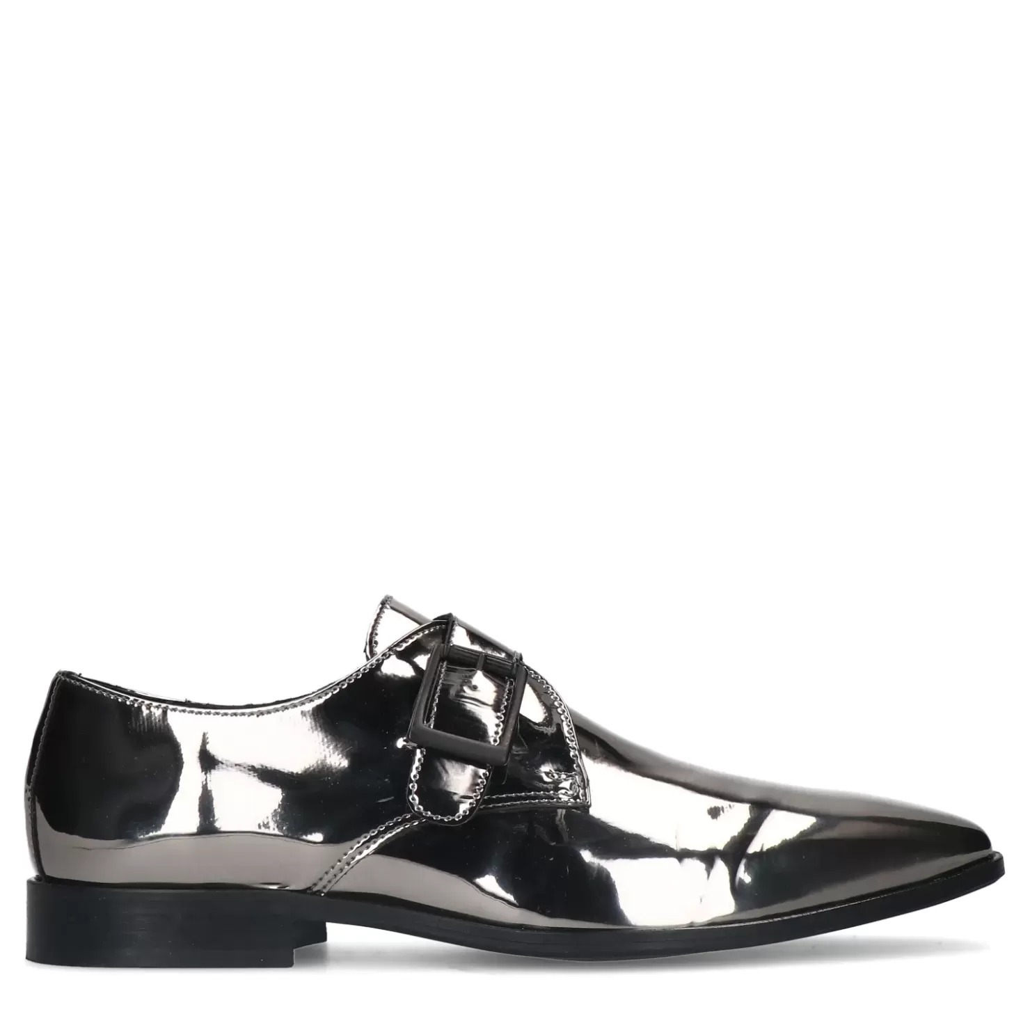 Sale Shiny Metallic Buckle Shoes - Silver Men Buckle Shoes