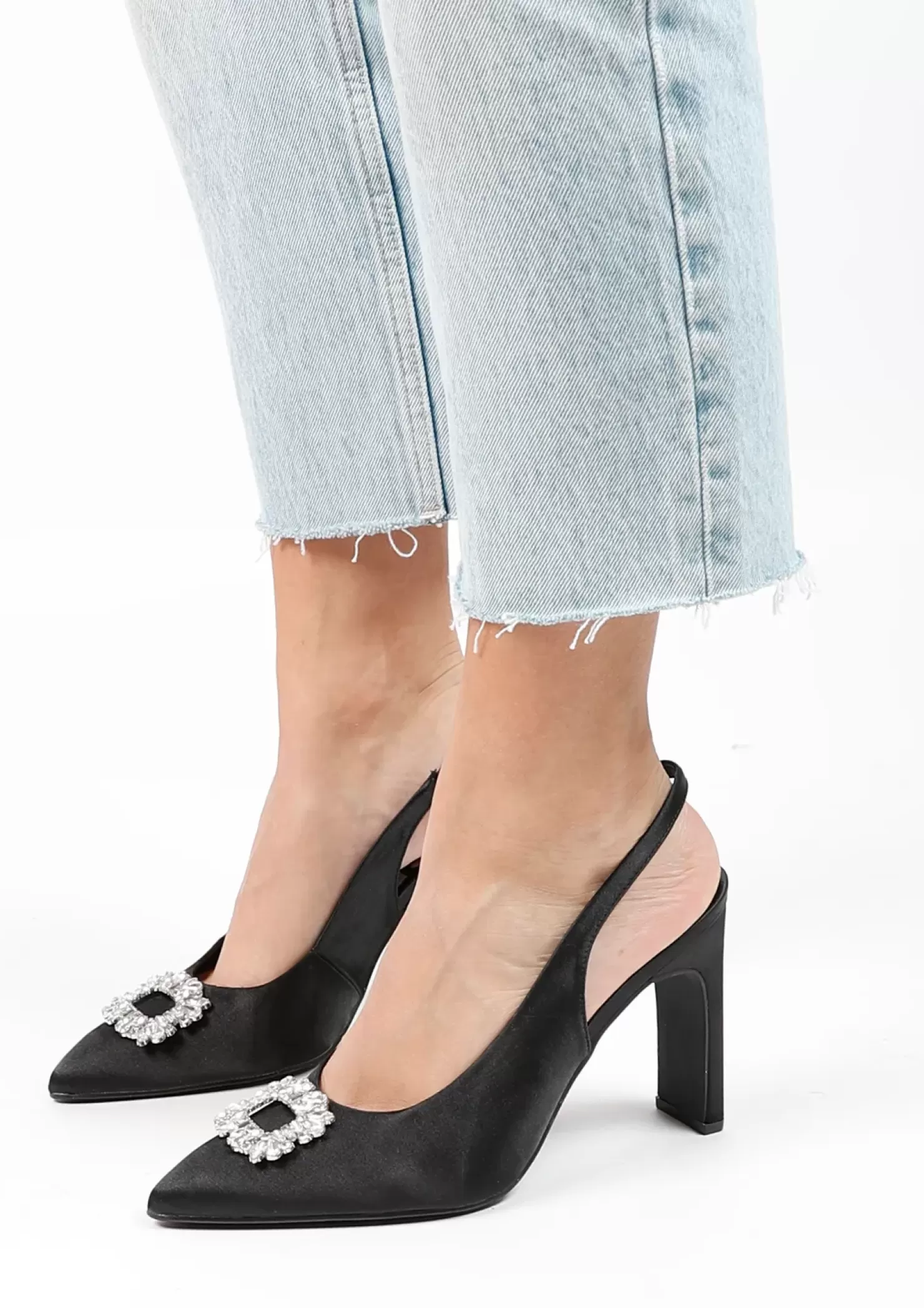 Sale Slingback Pumps With Rhinestones - Black Women Pumps