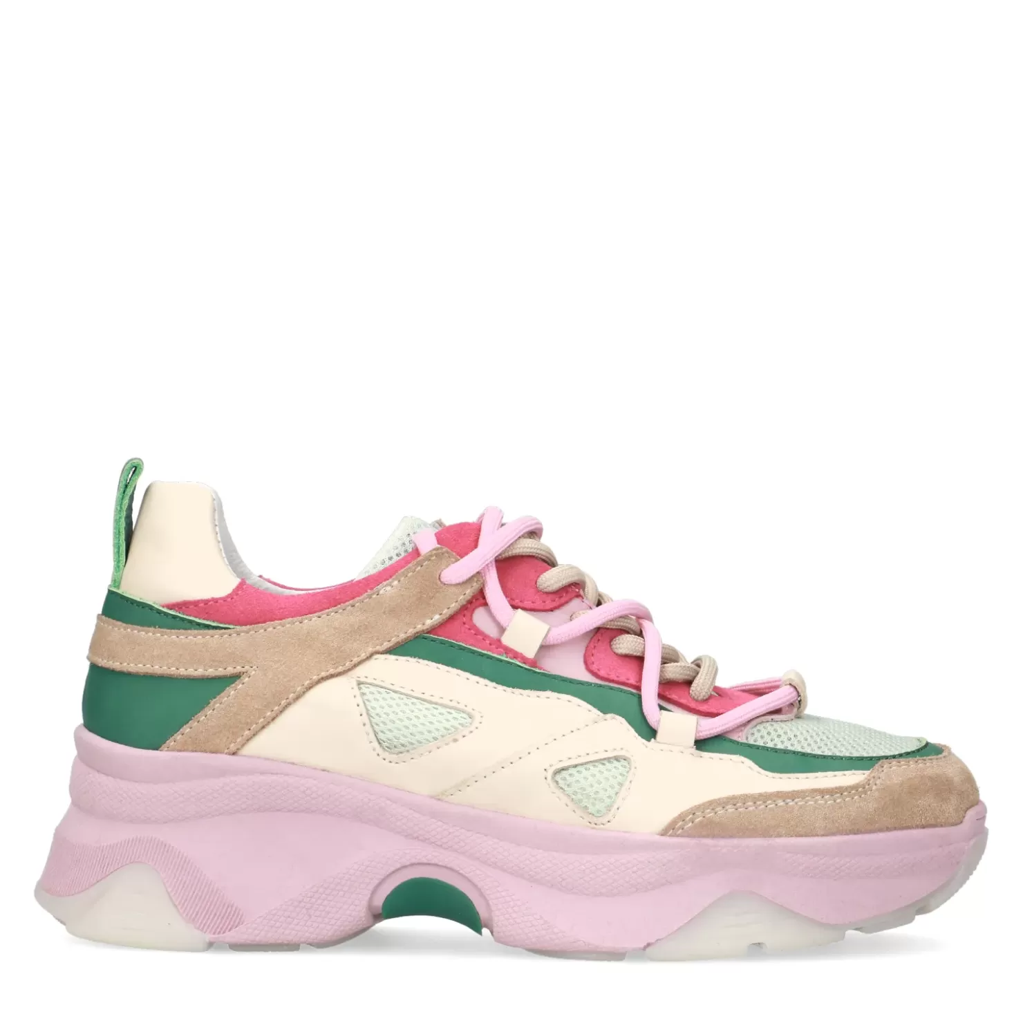 Cheap Sneakers With Beige And Green Details - Pink Women Sneakers