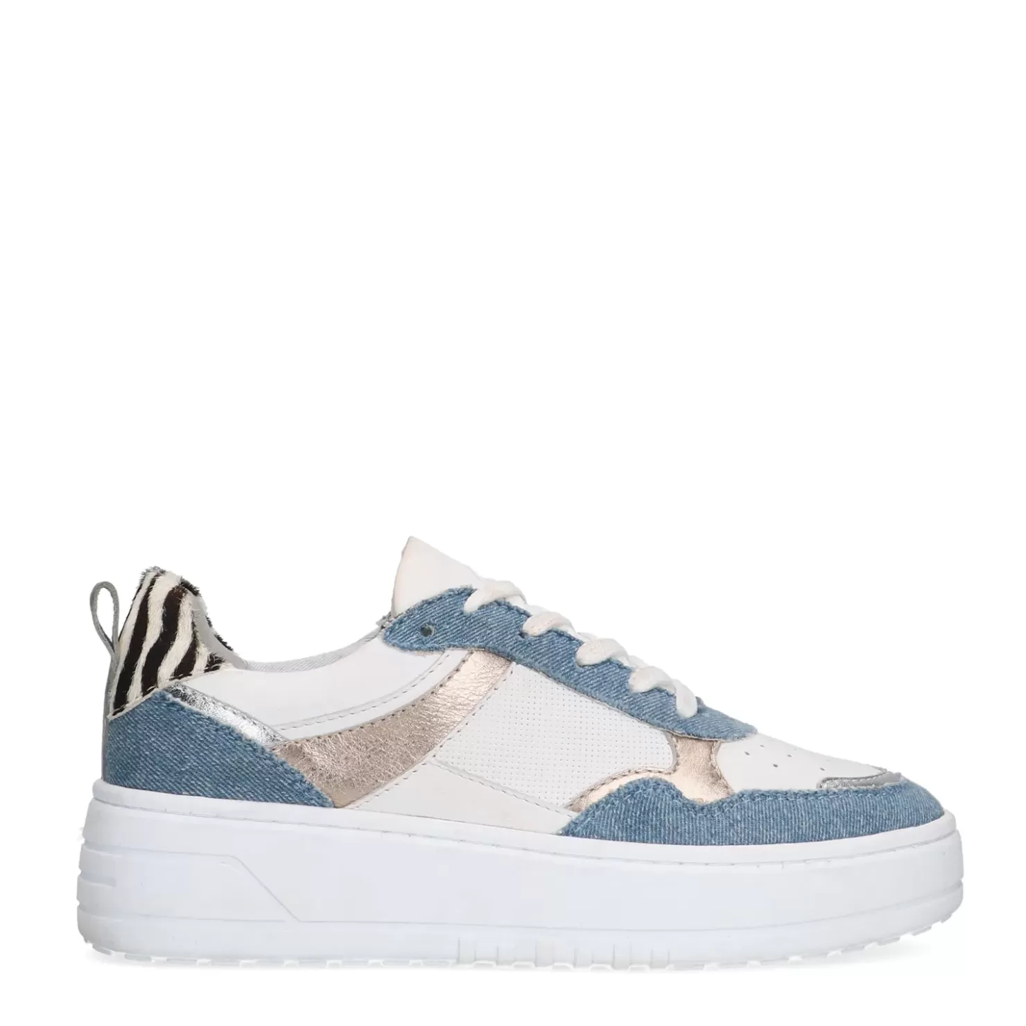 Clearance Sneakers With Denim Inserts - White Women Sneakers