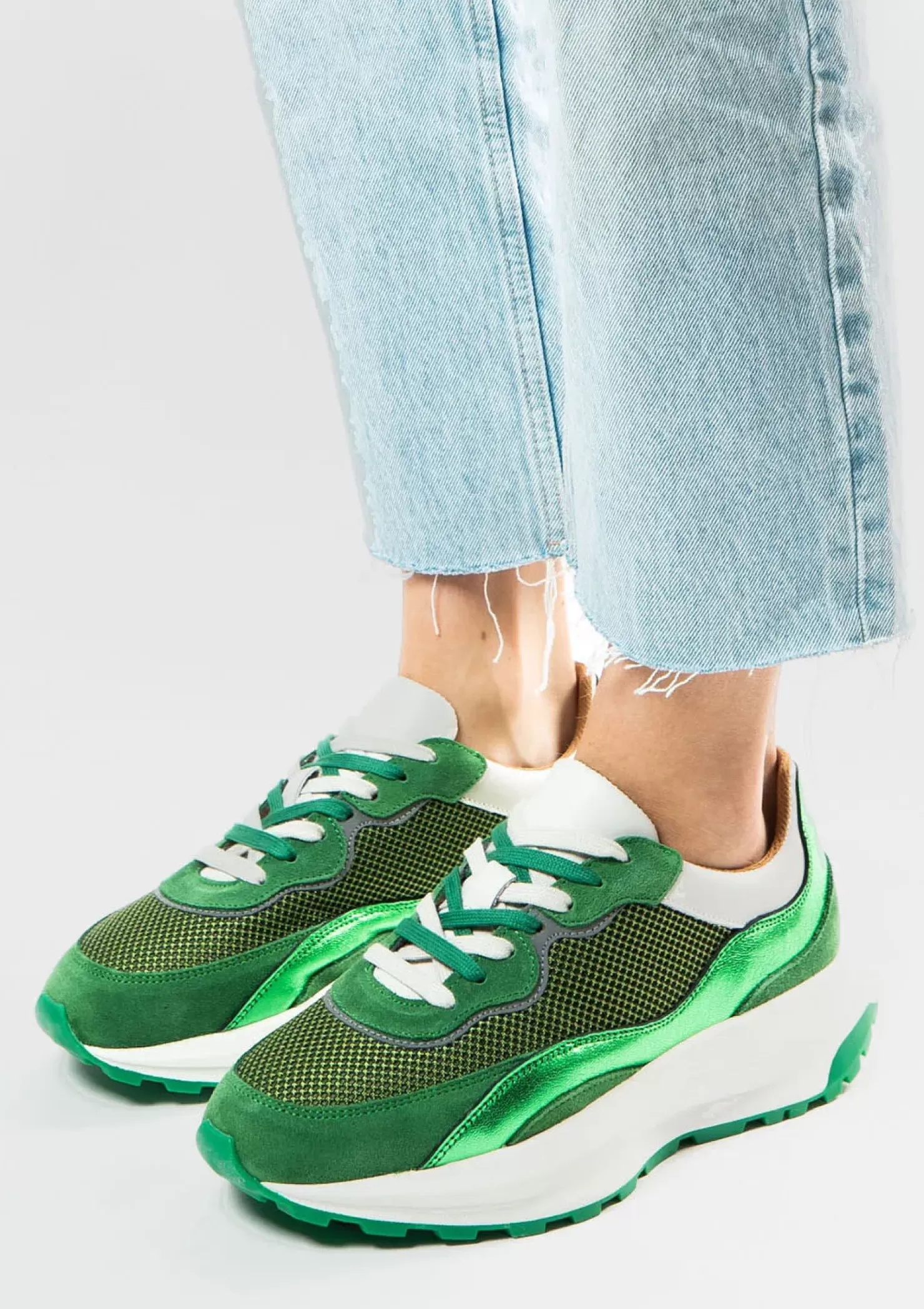 Shop Sneakers With Metallic Details - Green Women Sneakers