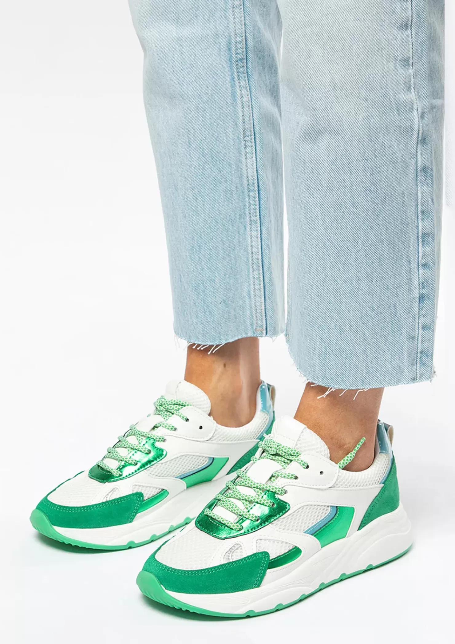 Hot Sneakers With Metallic Details - Green Women Sneakers