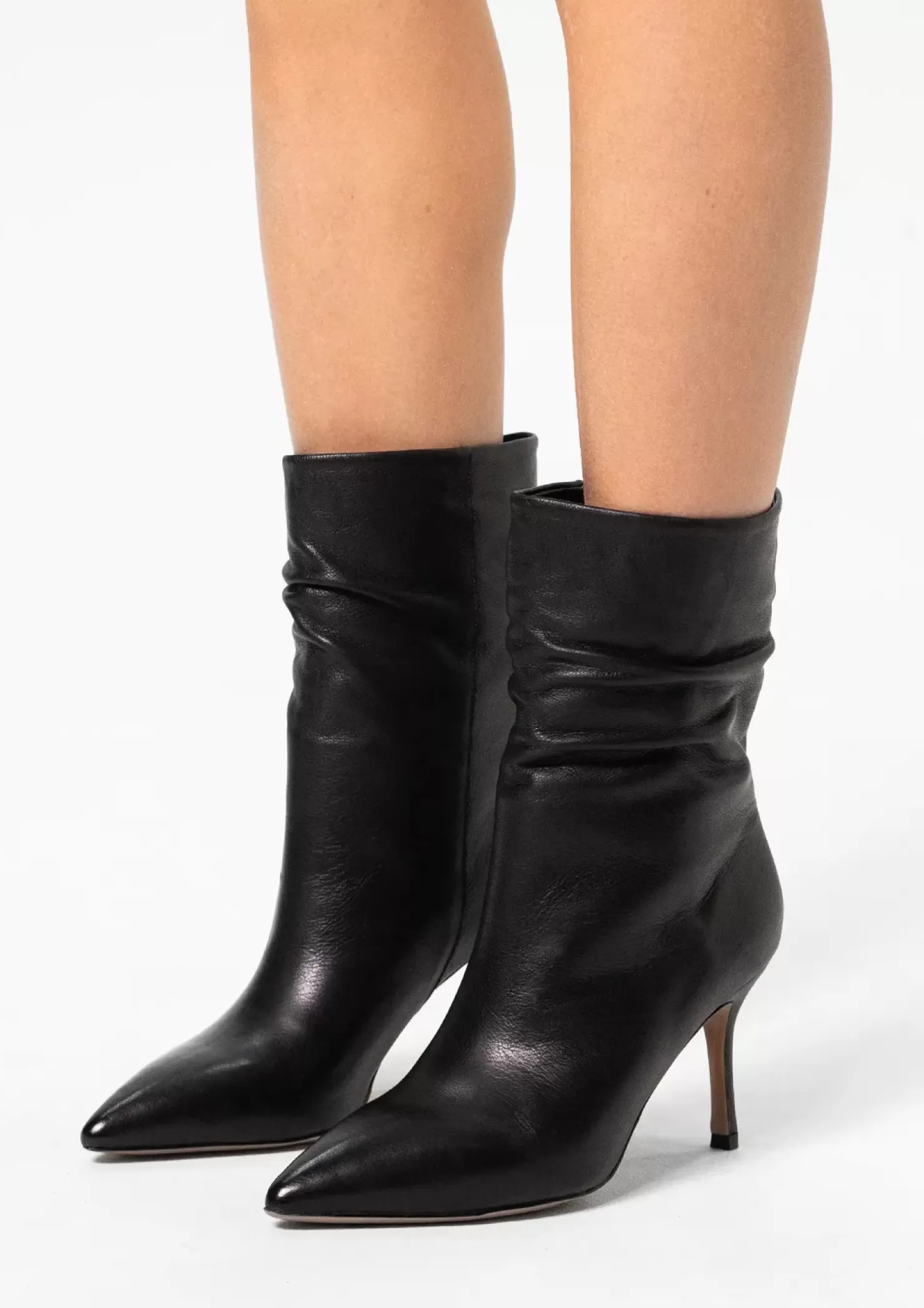 Cheap Stiletto Heel Leather Ankle Boots - Black Women Ankle Boots