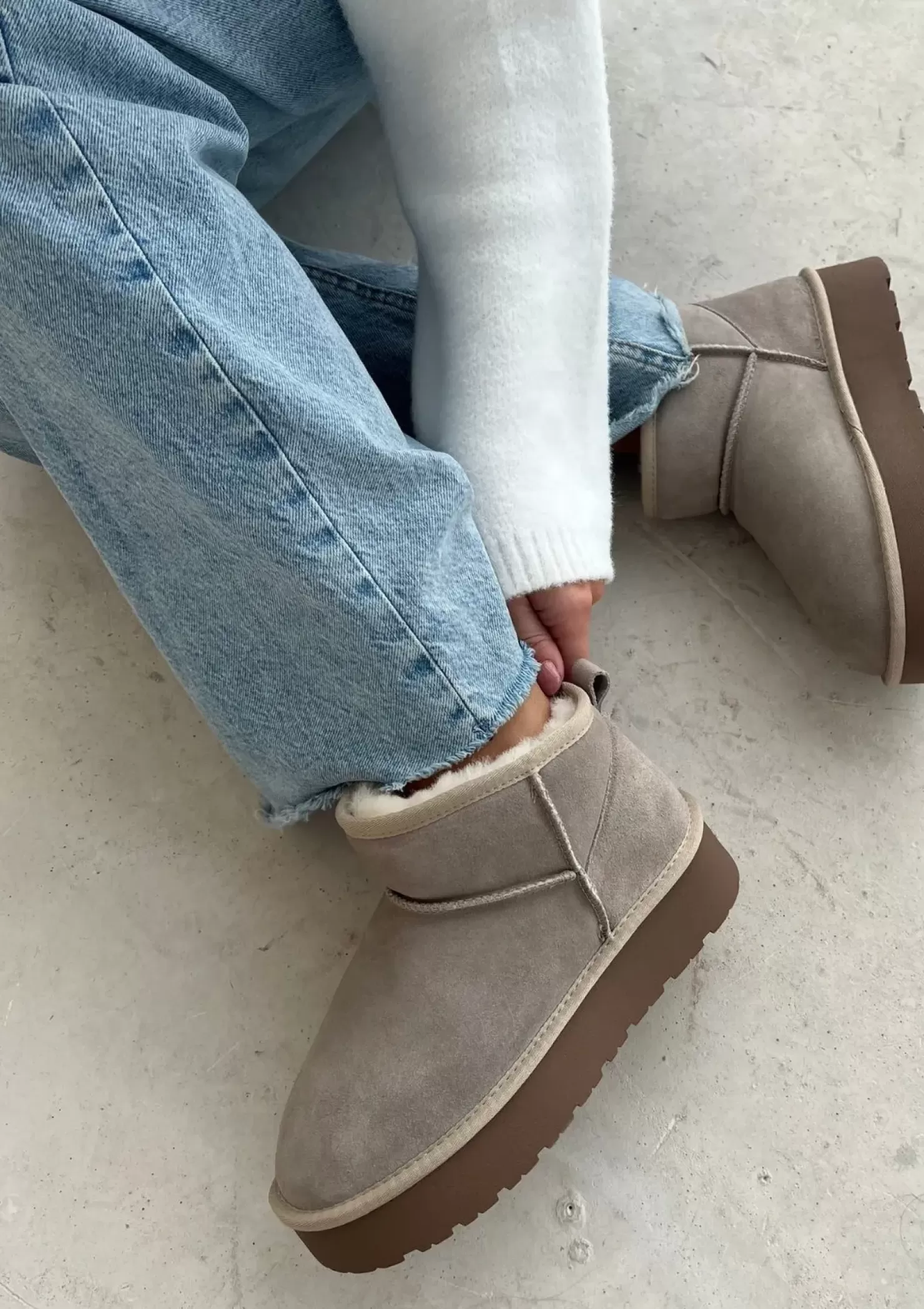 Sale Suede Ankle Boots With Platform Sole - Beige Women Ankle Boots