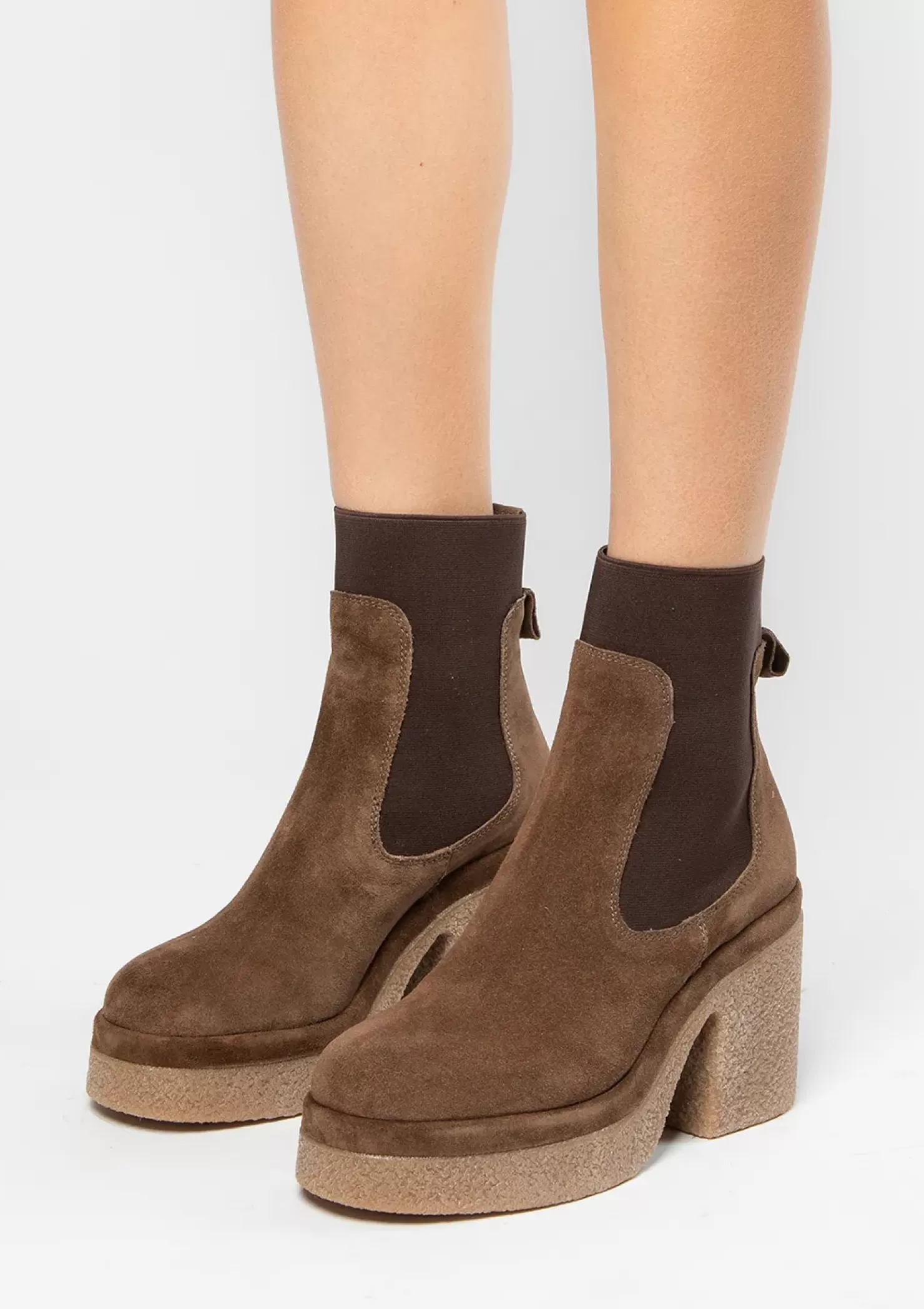 Online Suede Ankle Boots With Platform Sole - Brown Women Ankle Boots