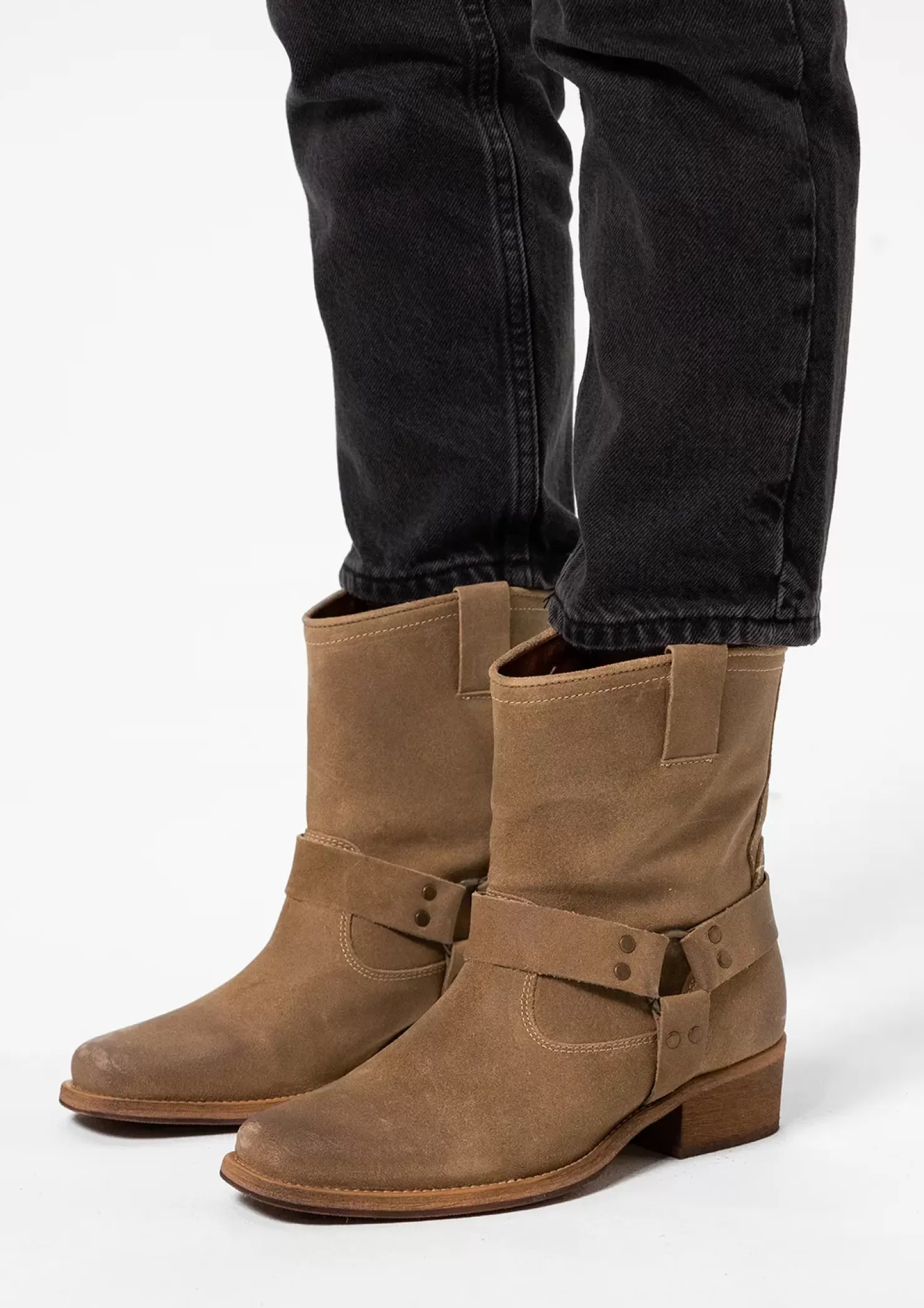 Store Suede Biker Boots - Taupe Women Ankle Boots