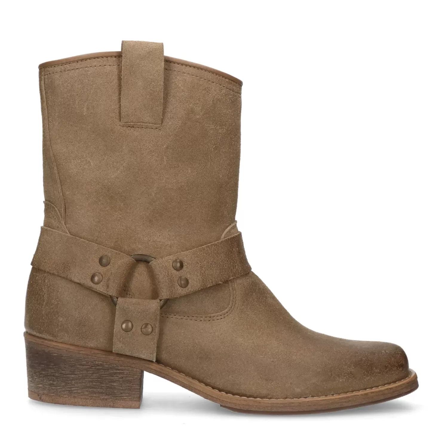 Store Suede Biker Boots - Taupe Women Ankle Boots