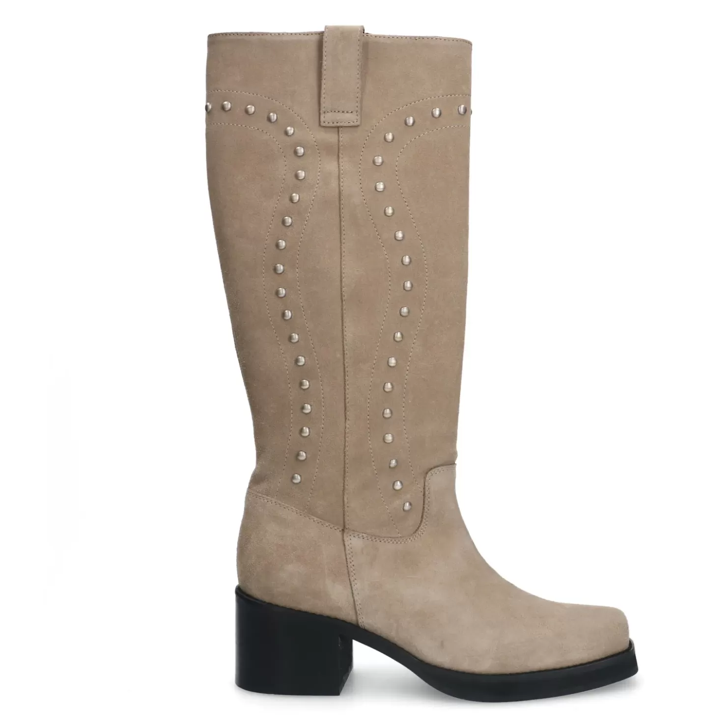 New Suede Biker Boots With Studs - Beige Women Ankle Boots