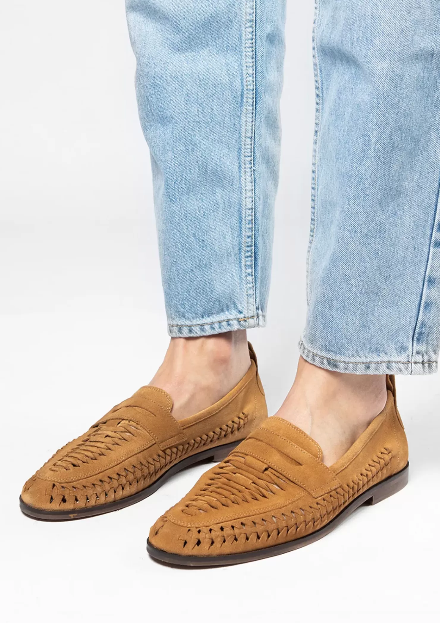 Hot Suede Braided Loafers - Brown Men Moccasins