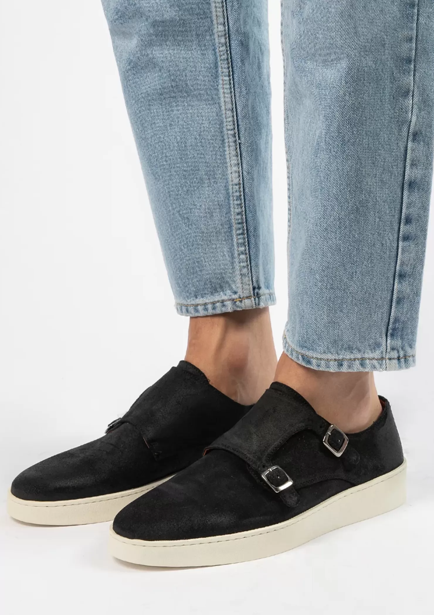 New Suede Buckle Sneakers - Dark Blue Men Buckle Shoes