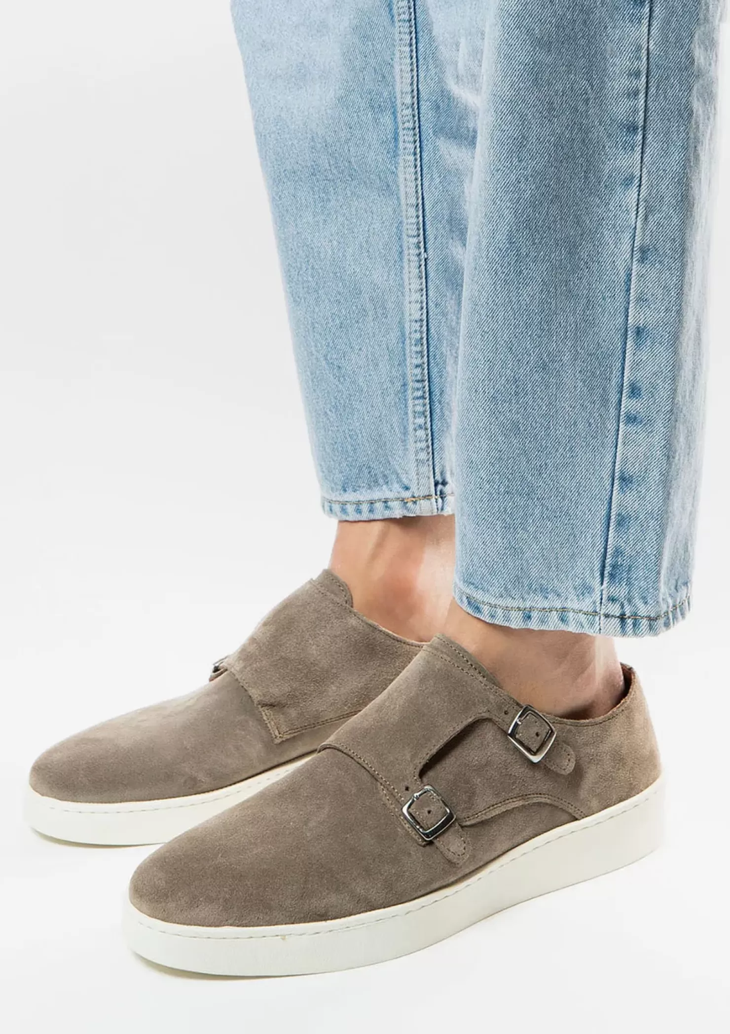 Outlet Suede Buckle Sneakers - Taupe Men Buckle Shoes