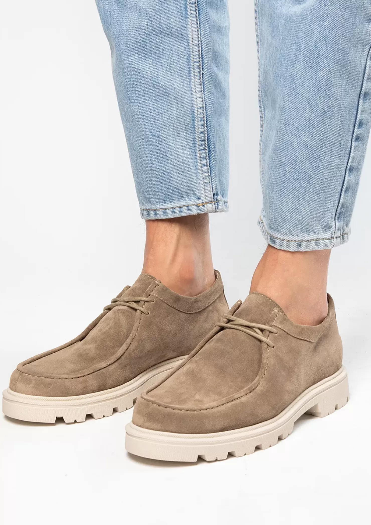 New Suede Lace-Up Shoes With Chunky Sole - Beige Men Lace-Up Shoes