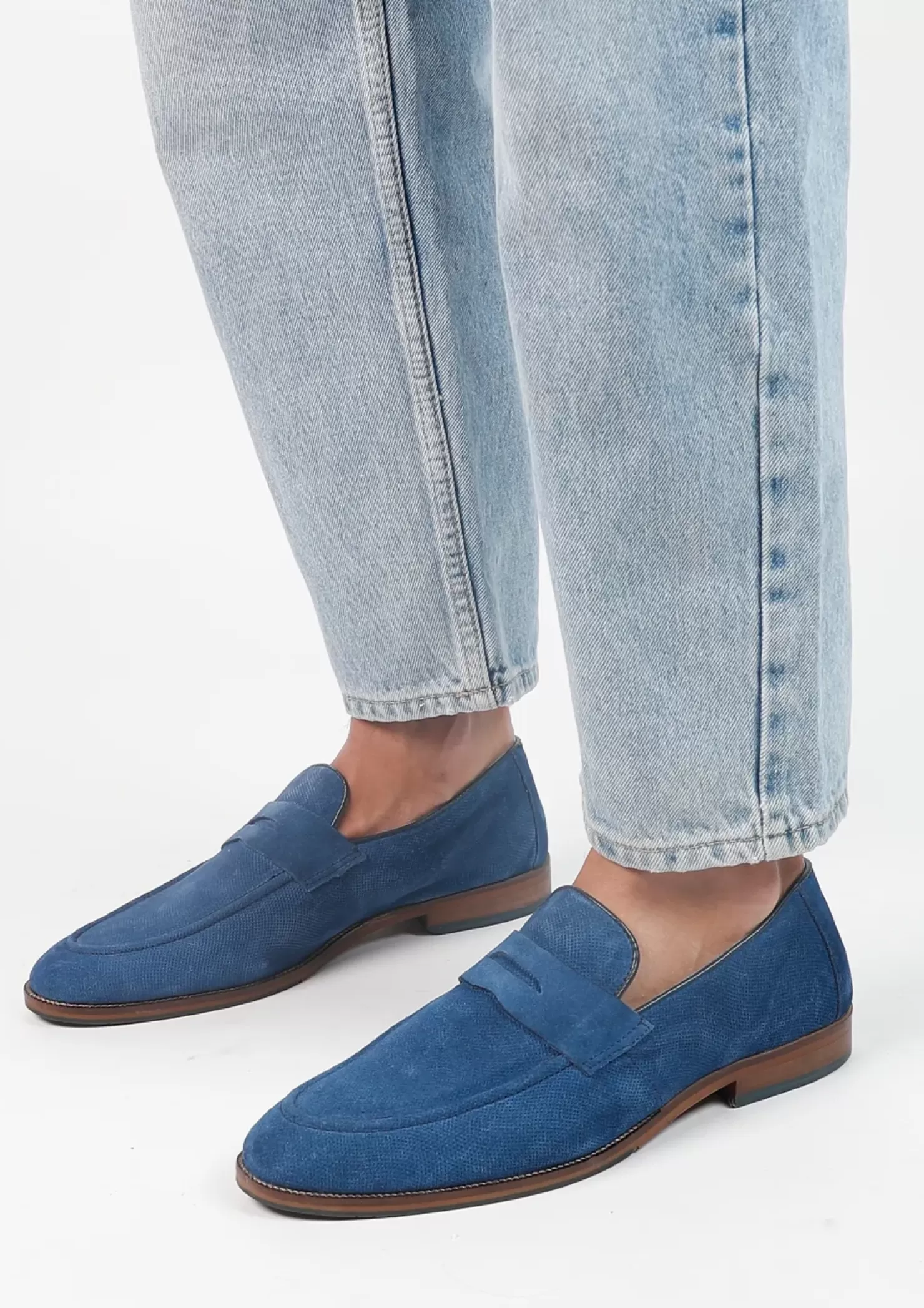 Cheap Suede Loafers - Blue Men Moccasins