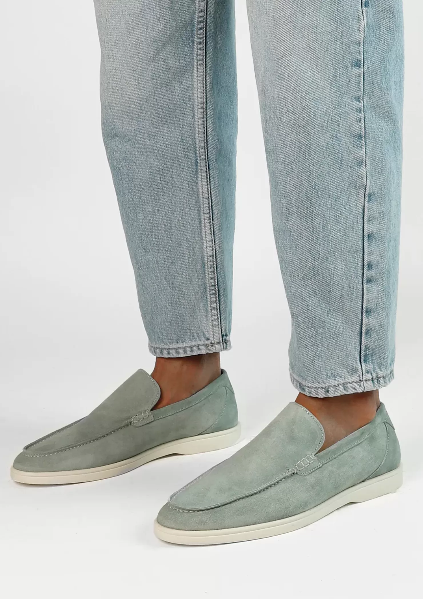 Discount Suede Loafers - Green Men Moccasins