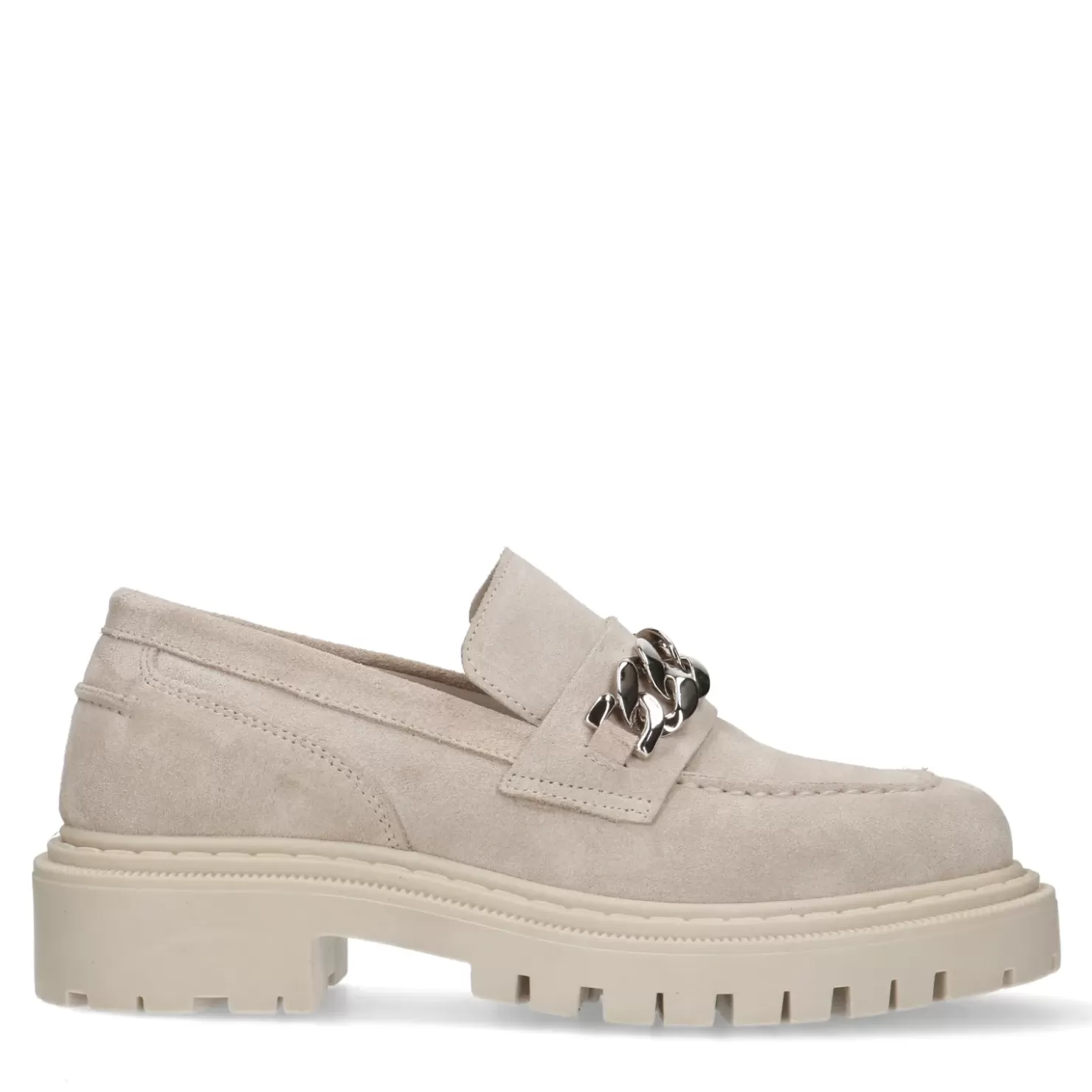 Discount Suede Loafers With Chain - Beige Women Moccasins