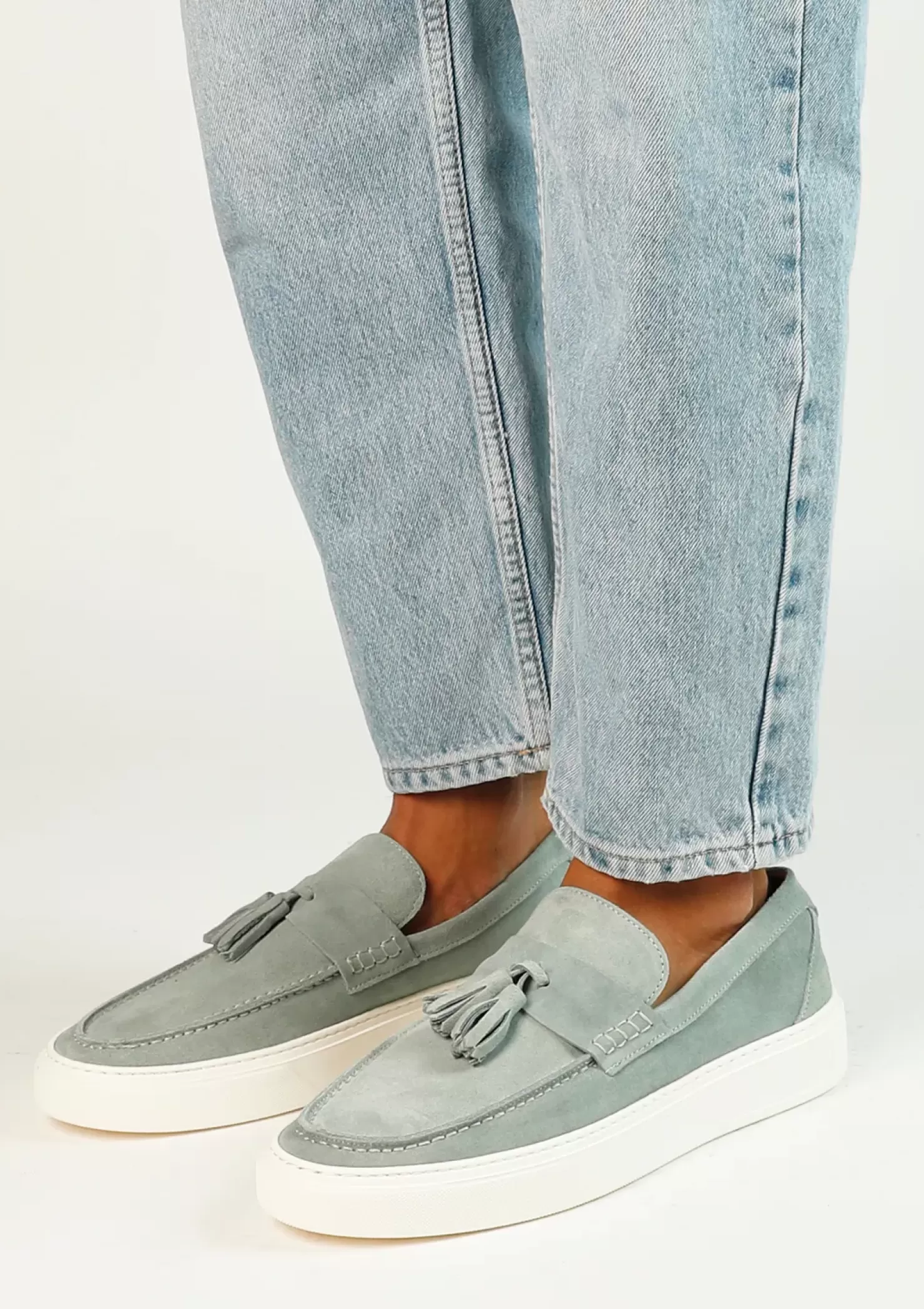 Flash Sale Suede Loafers With Fringed Tassels - Green Men Moccasins