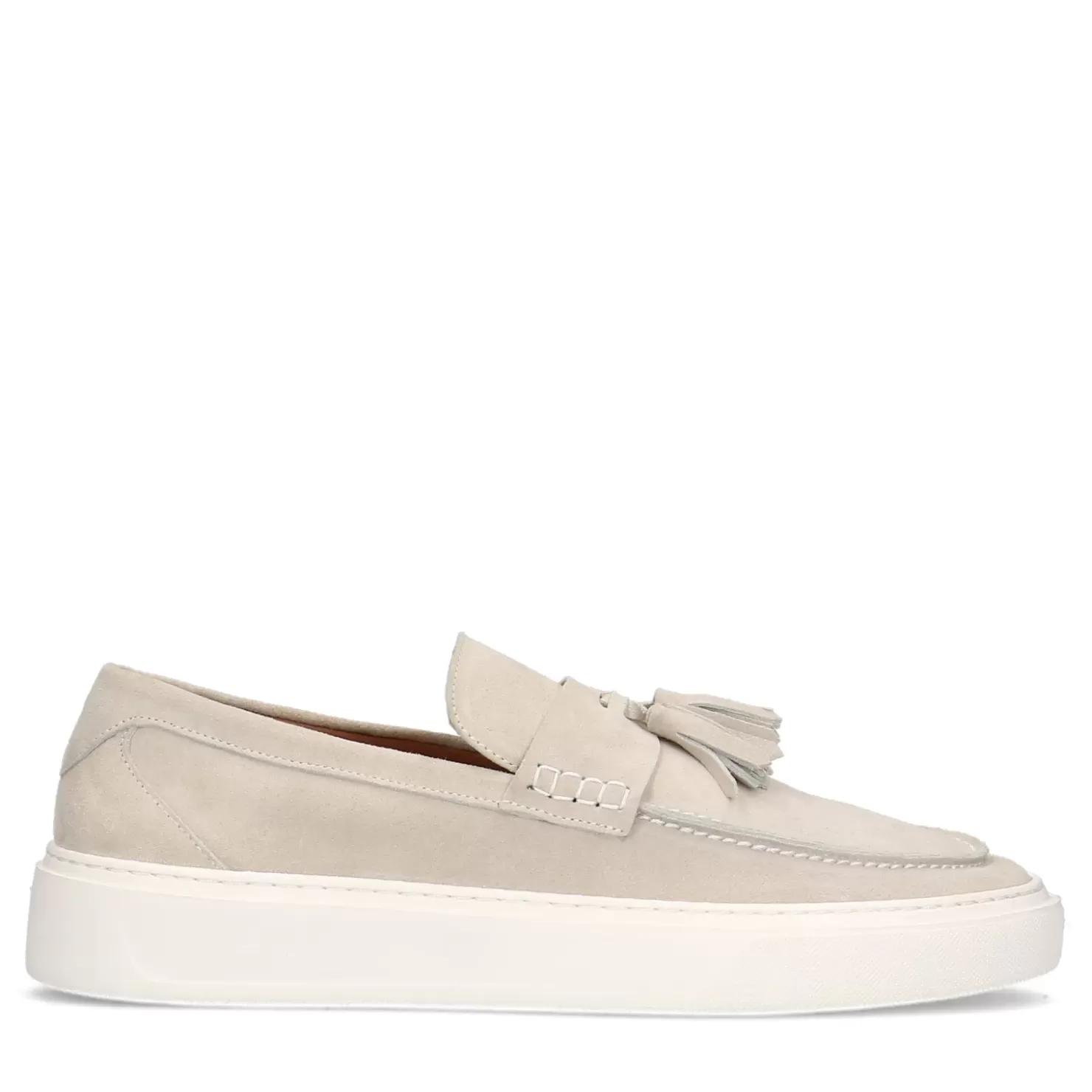 Hot Suede Loafers With Fringed Tassels - Light Gray Men Moccasins