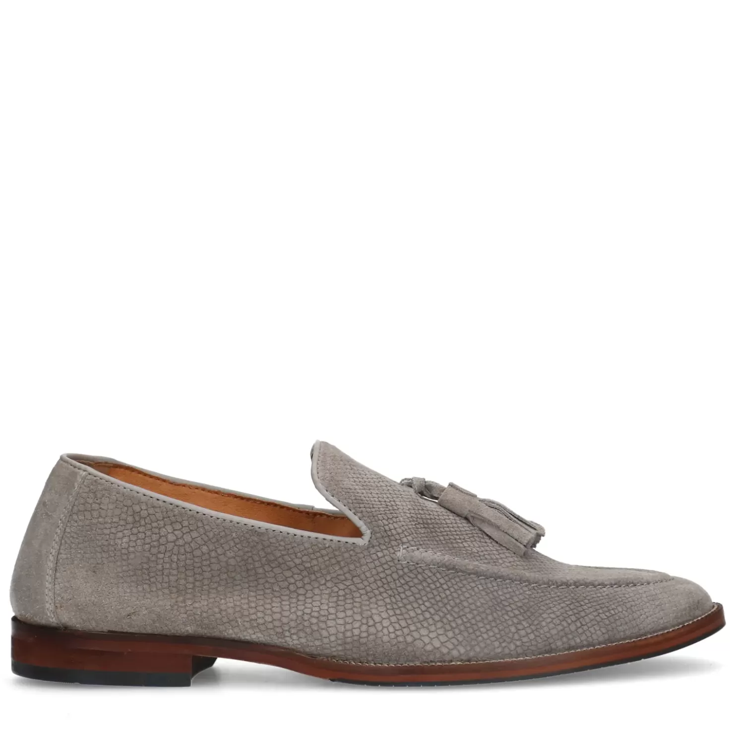 Online Suede Loafers With Fringed Tassels - Light Gray Men Moccasins