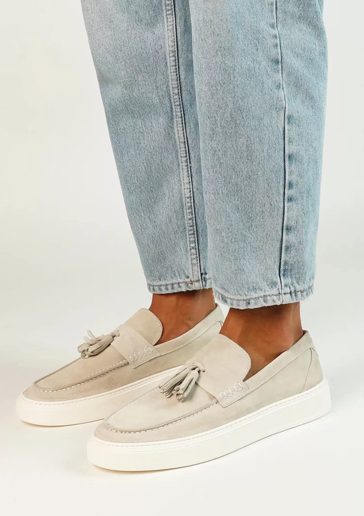 Hot Suede Loafers With Fringed Tassels - Light Gray Men Moccasins