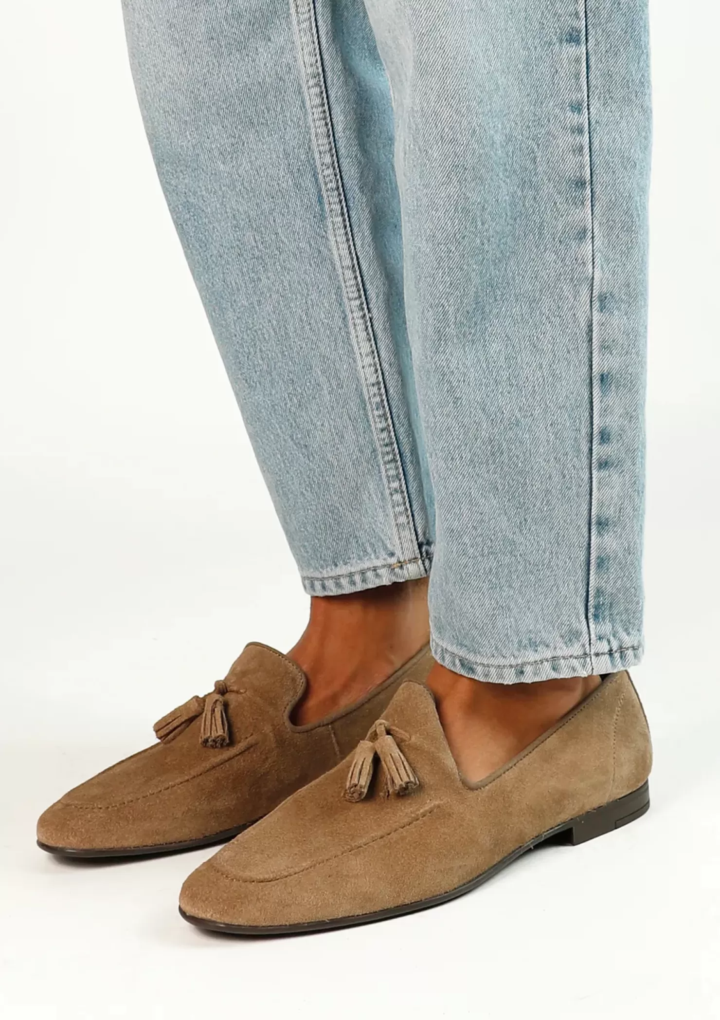 Best Sale Suede Loafers With Fringed Tassels - Taupe Men Moccasins