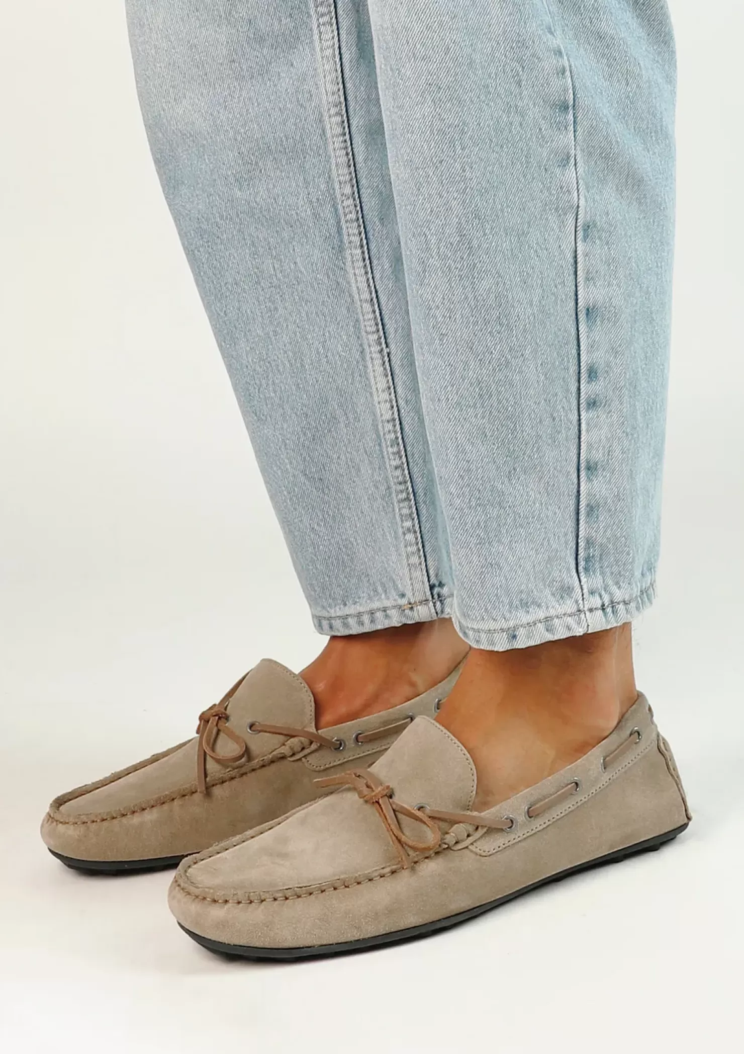 Shop Suede Loafers With Rope Detail - Beige Men Moccasins