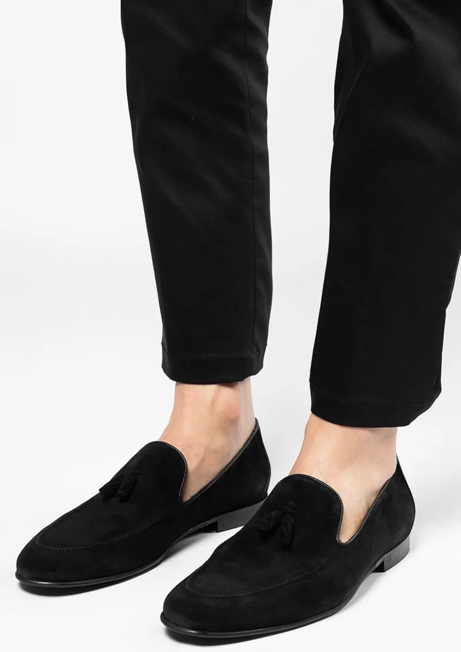 Cheap Suede Loafers With Tassels - Black Men Moccasins