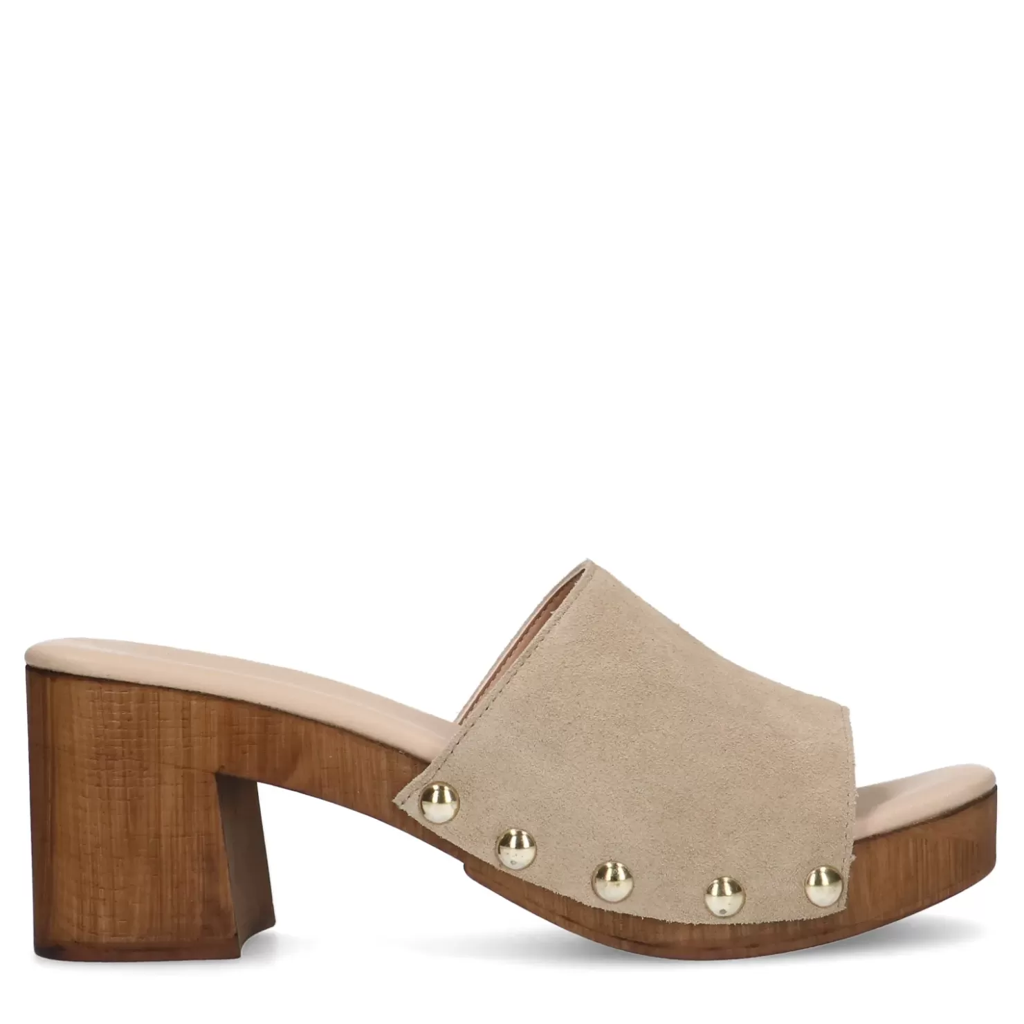 Cheap Suede Mules With Wooden Heel - Beige Women Sandals