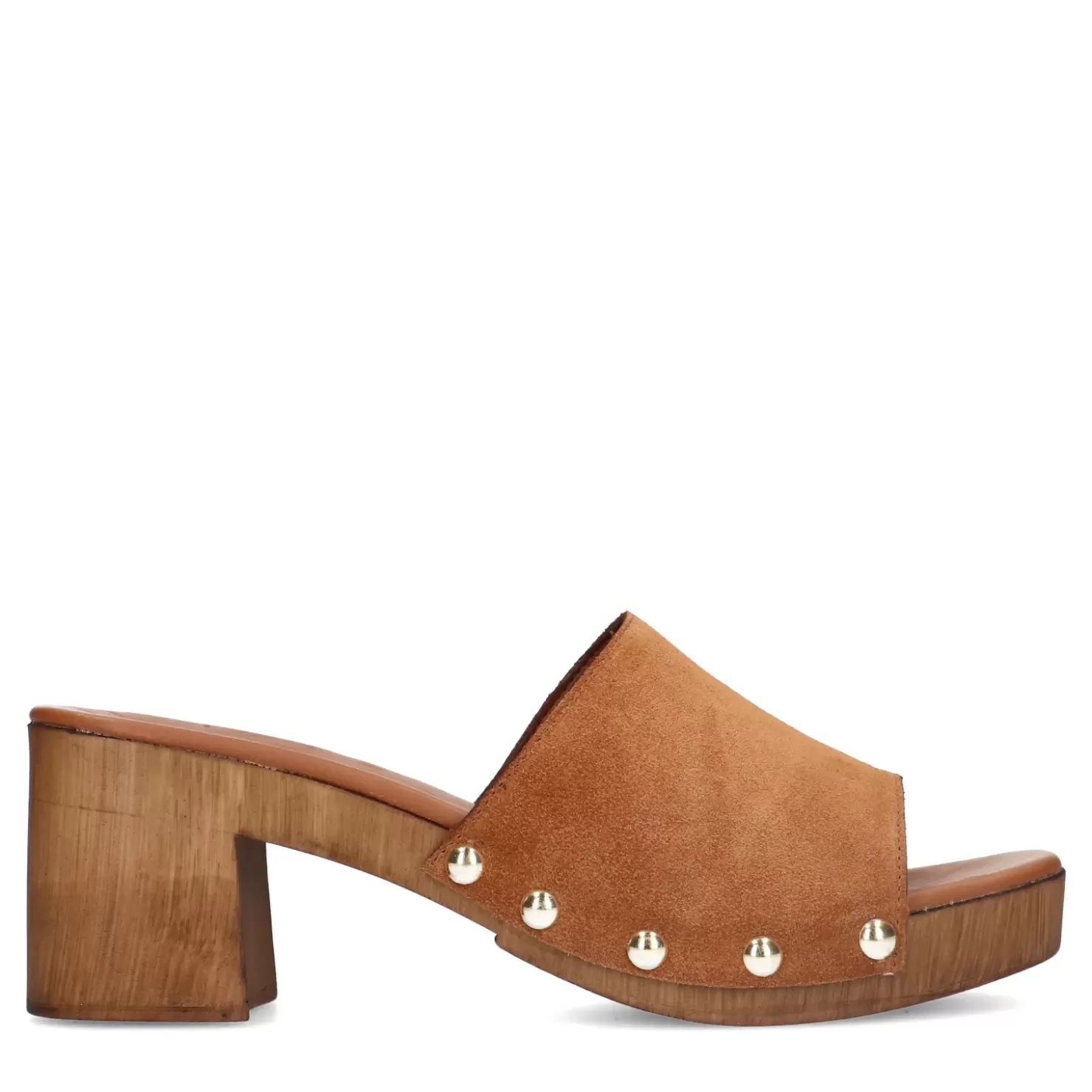 Outlet Suede Mules With Wooden Heel - Brown Women Sandals