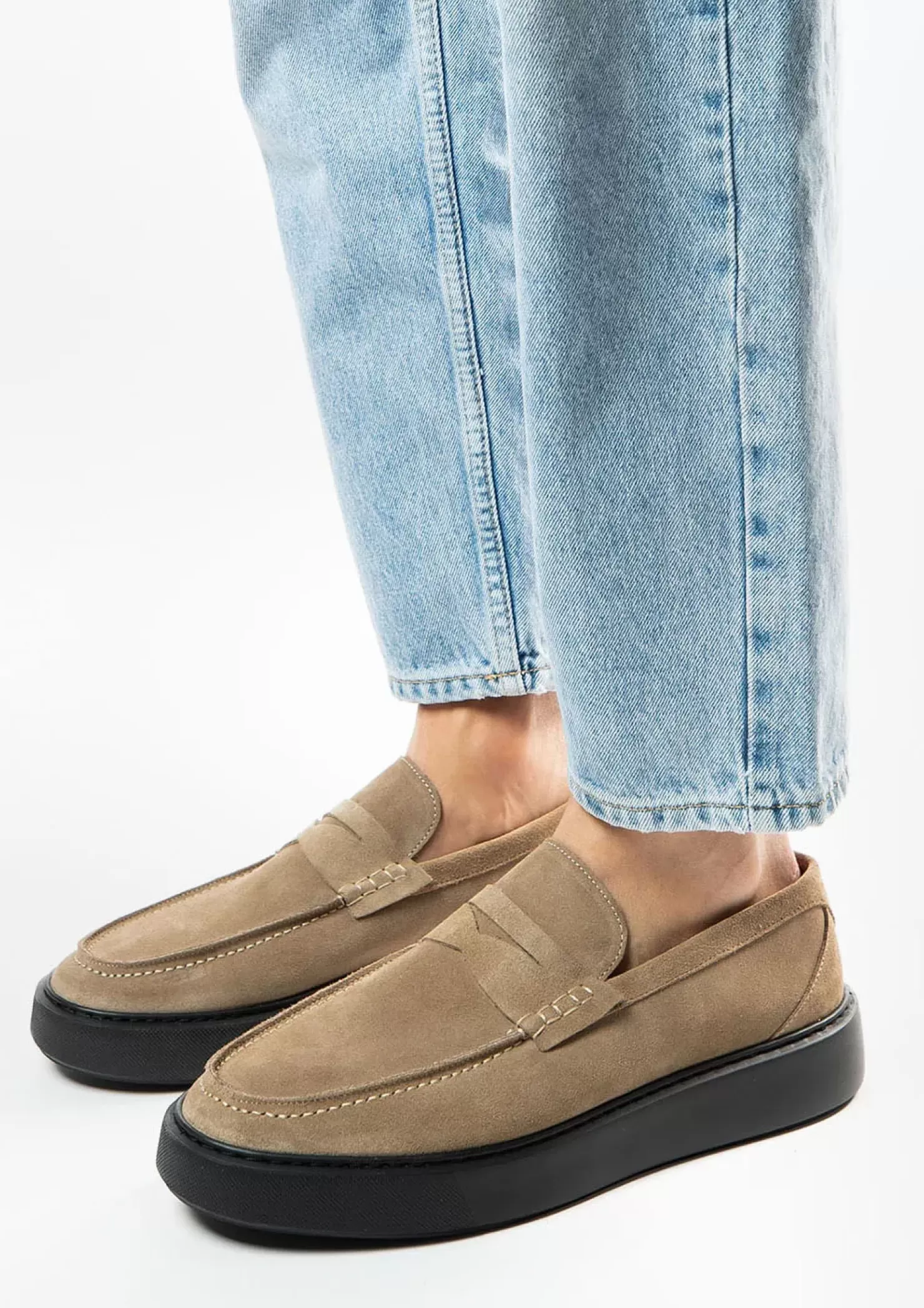 Shop Suede Penny Loafers With Sole - Beige Men Moccasins