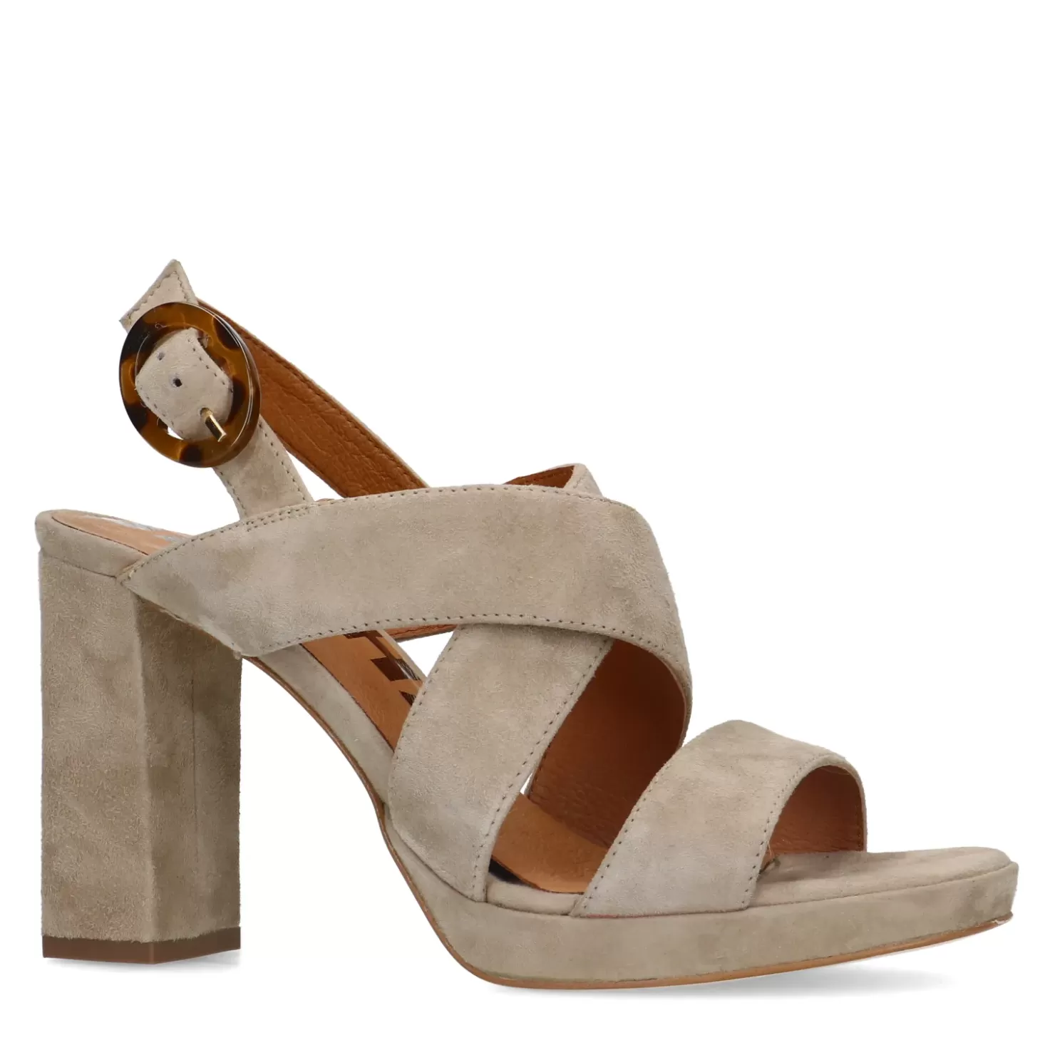 Cheap Suede Sandals With Cuban Heel - Taupe Women Sandals