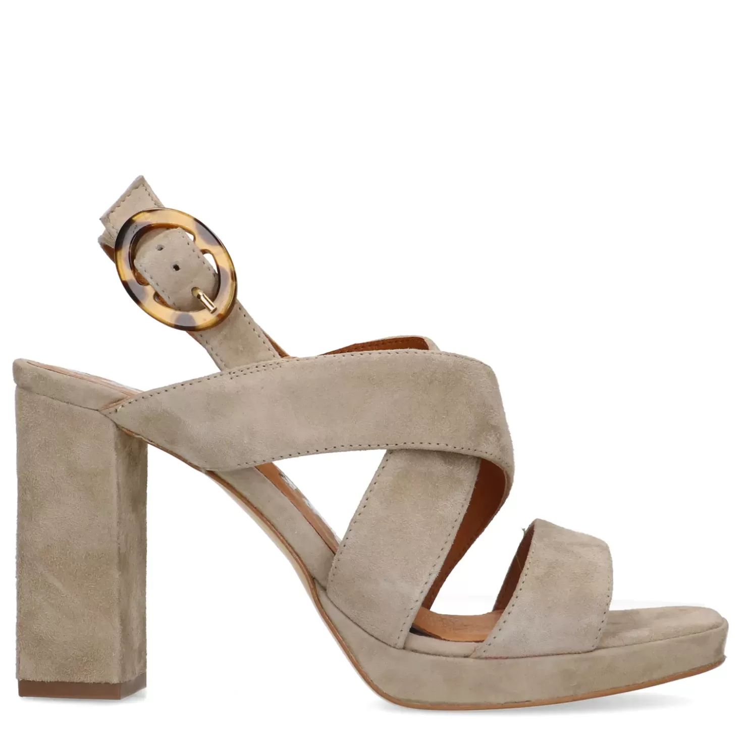 Cheap Suede Sandals With Cuban Heel - Taupe Women Sandals