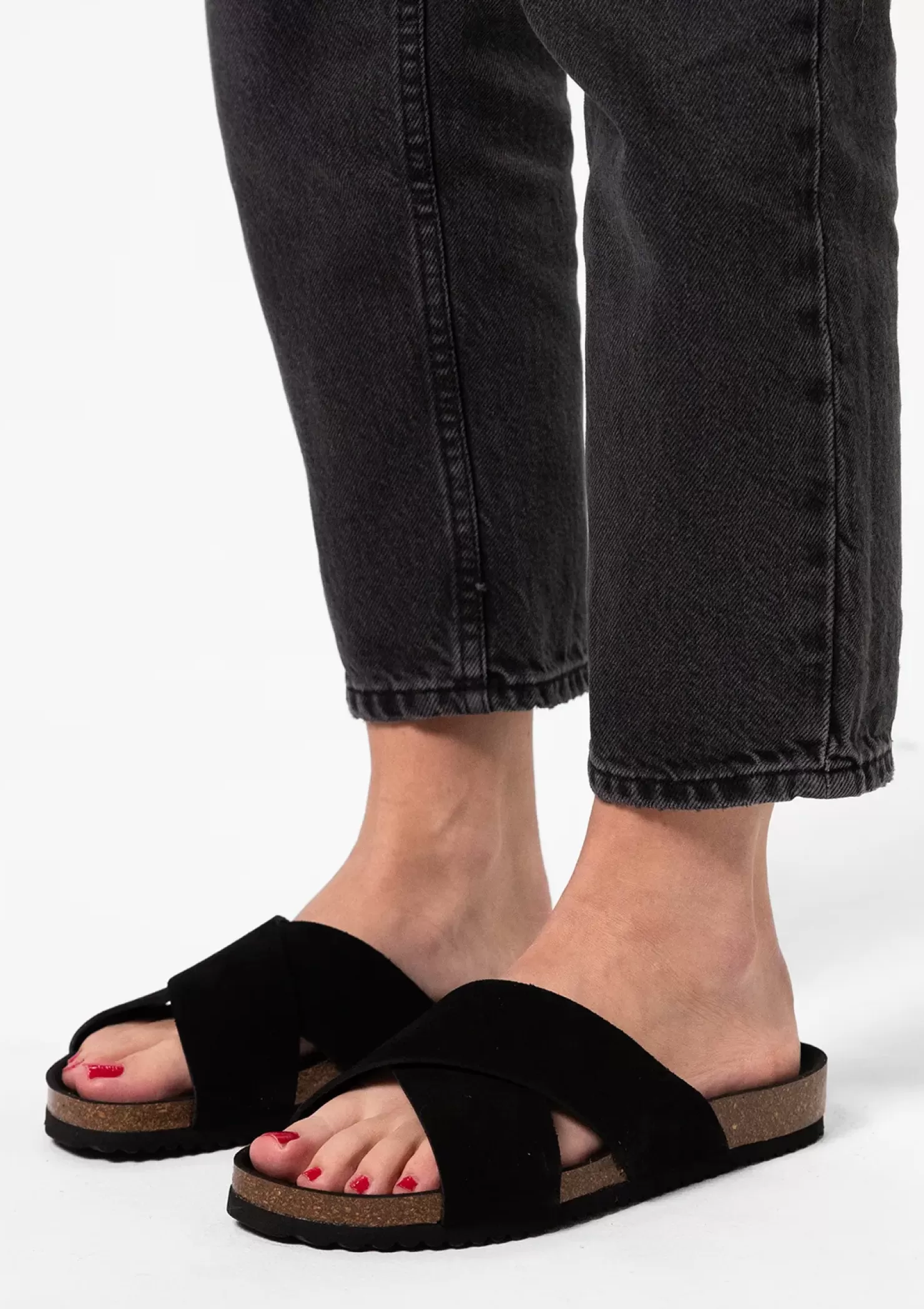 Clearance Suede Slides - Black Women Sandals