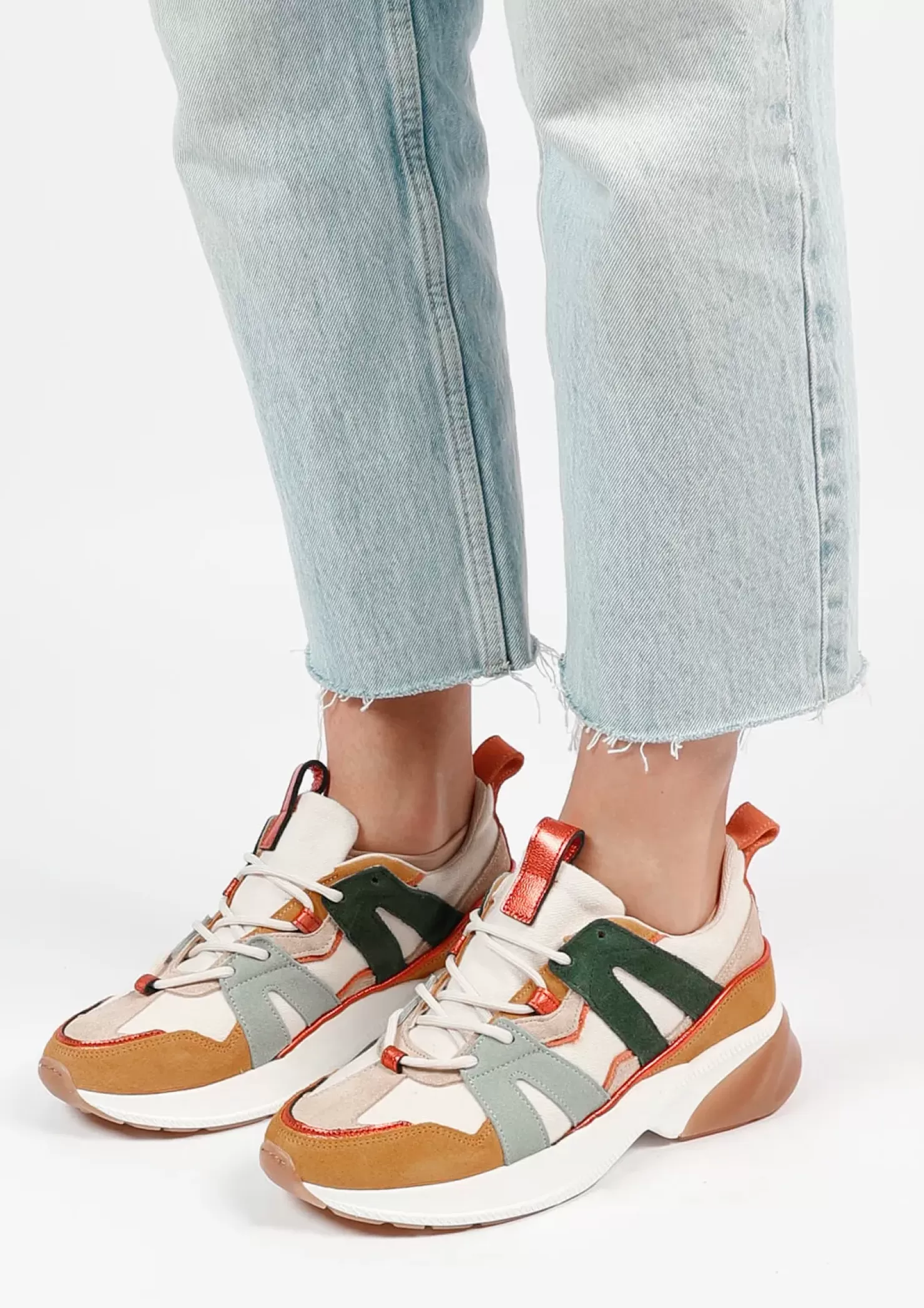 Shop Suede Sneakers With Colored Details - Brown Women Sneakers