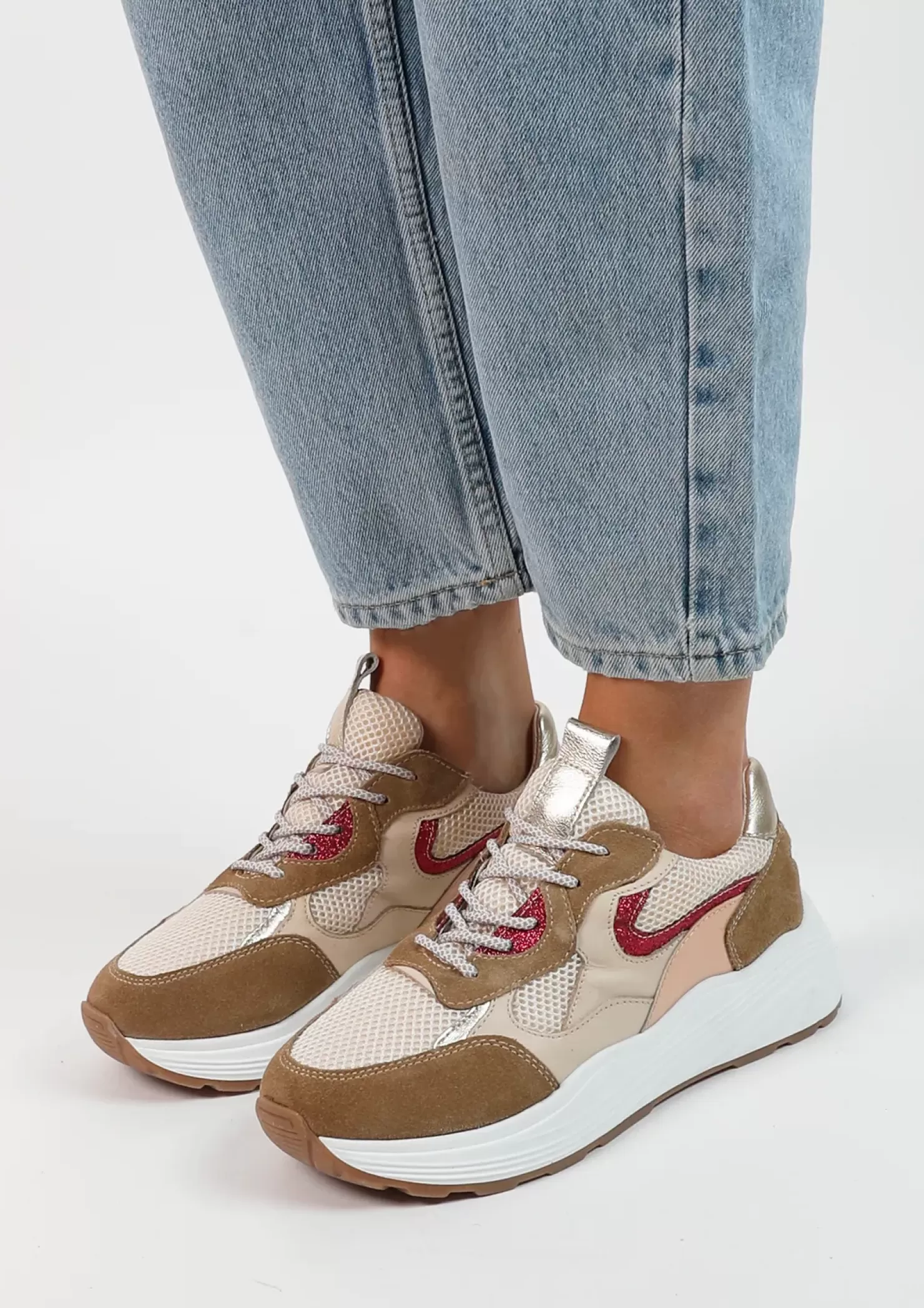 Cheap Suede Sneakers With Details - Beige Women Sneakers