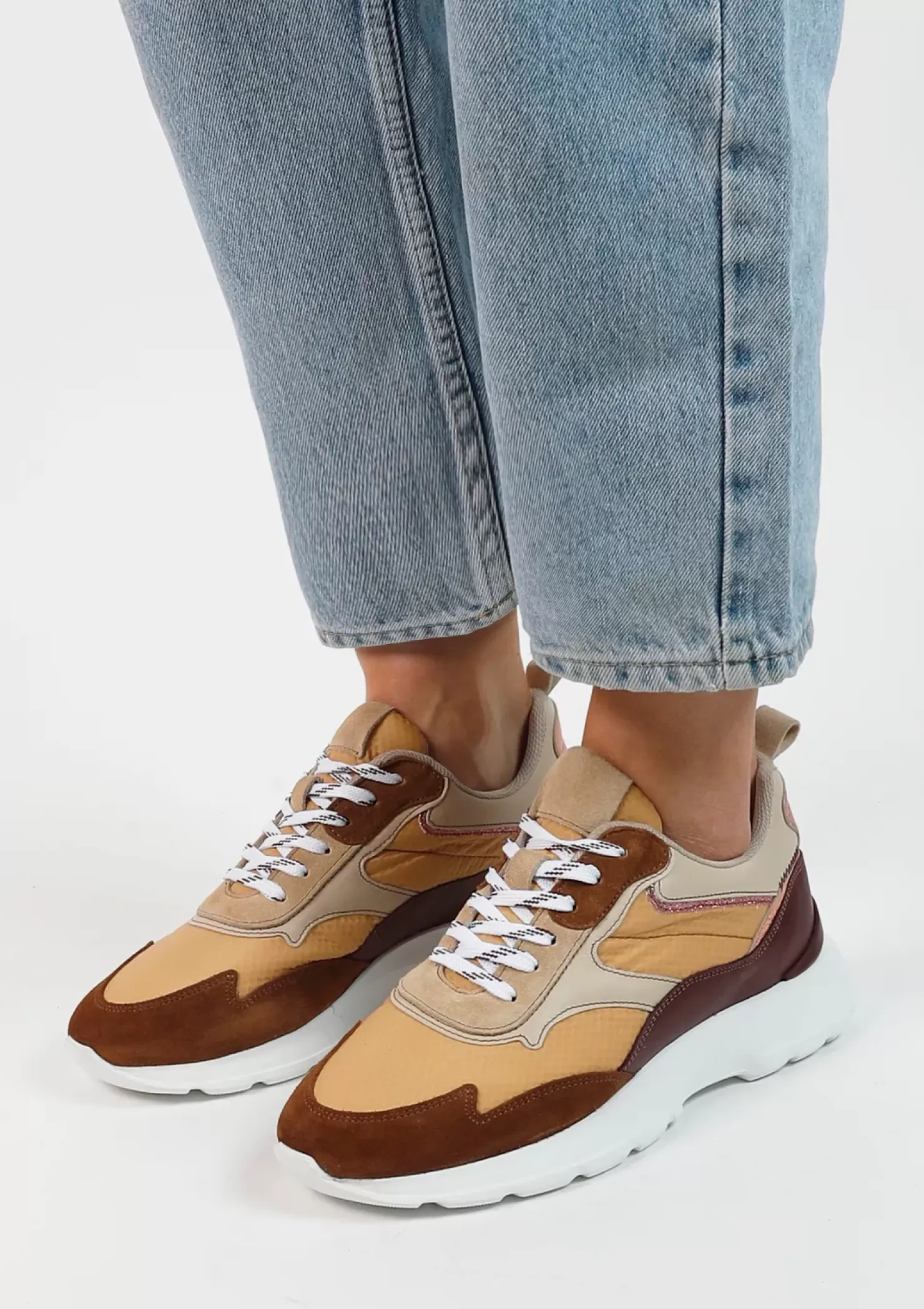 Best Sale Suede Sneakers With Details - Brown Women Sneakers