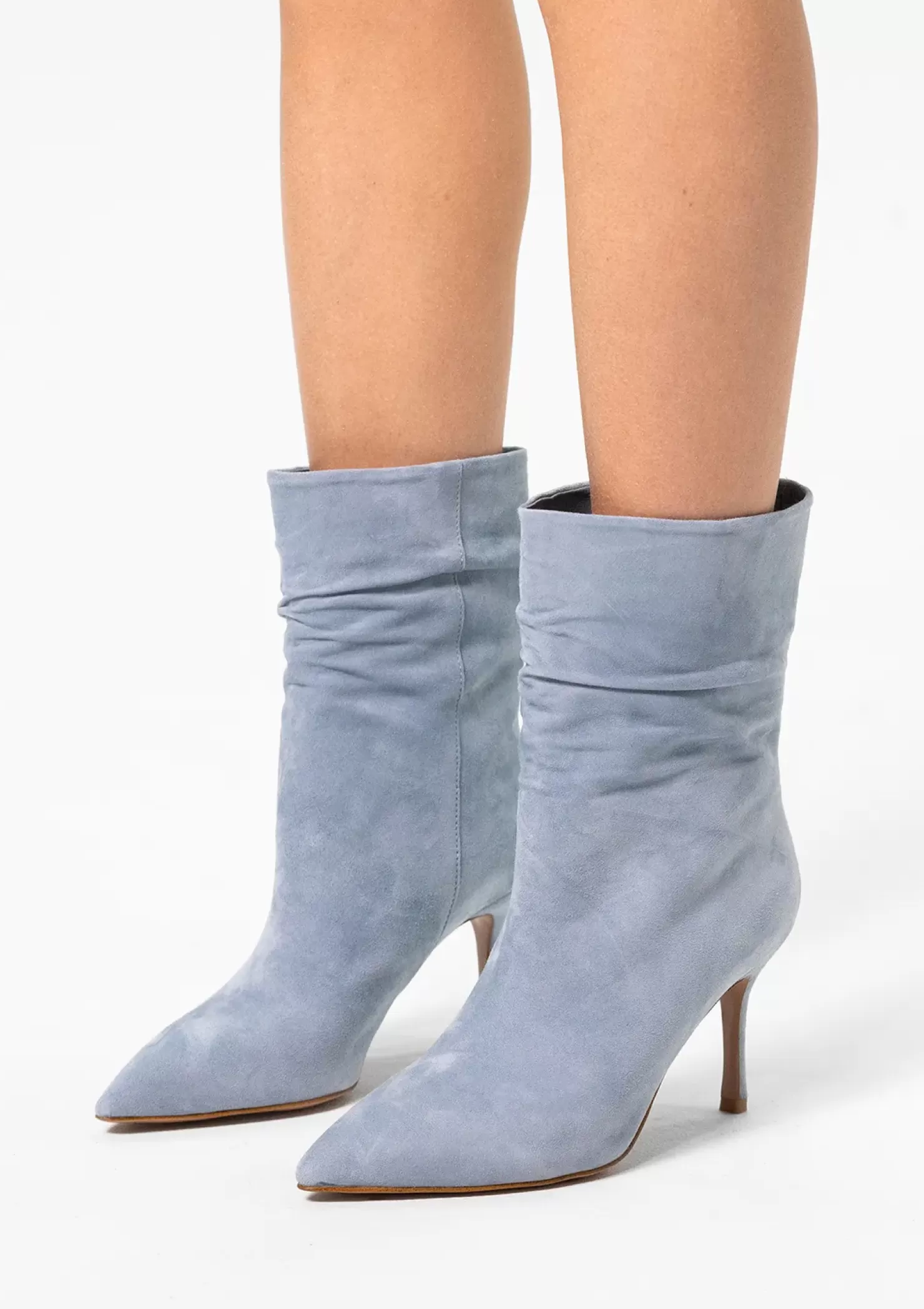 Best Suede Stiletto Heel Ankle Boots - Light Blue Women Ankle Boots